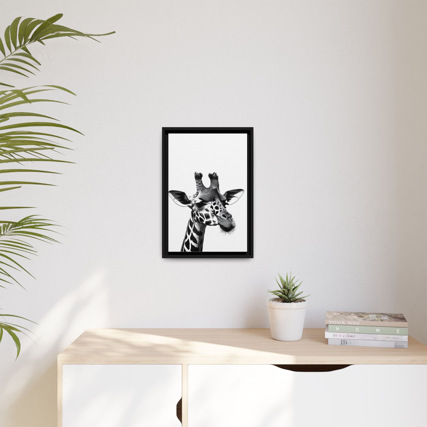 Black and White Giraffe Wall Art – Framed Safari Animal Canvas Print