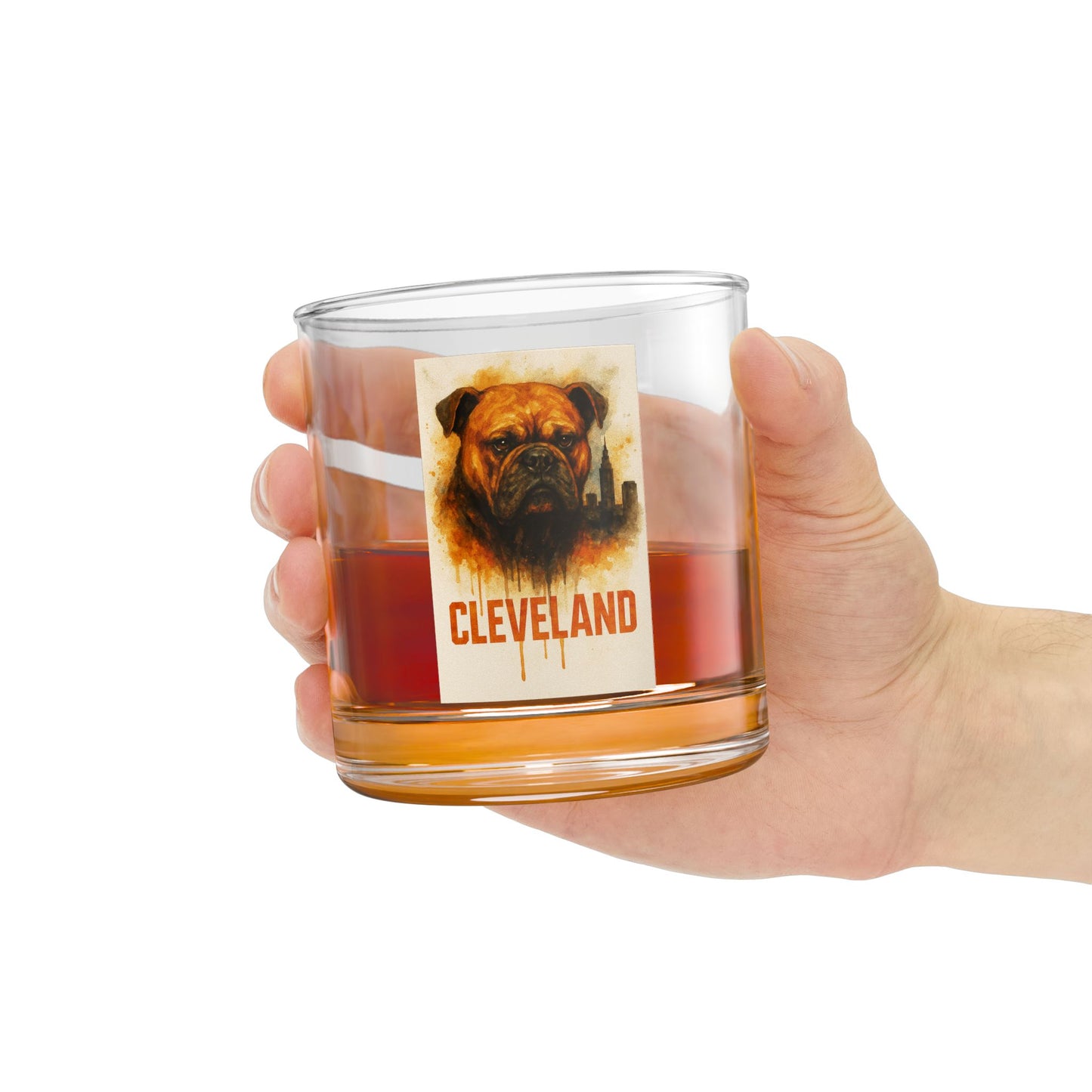 Cleveland Dawg Rocks Glass, 10 oz Whiskey Glass, Bulldog Barware Gift, Cleveland Football Fan Gift, Etched-Style Grunge Dog Design