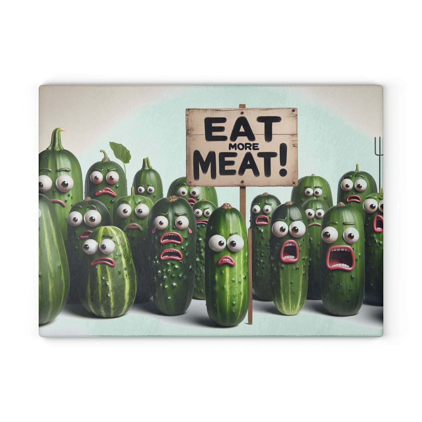 “Eat More Meat!” Funny Glass Cutting Board | Quirky Kitchen Gift