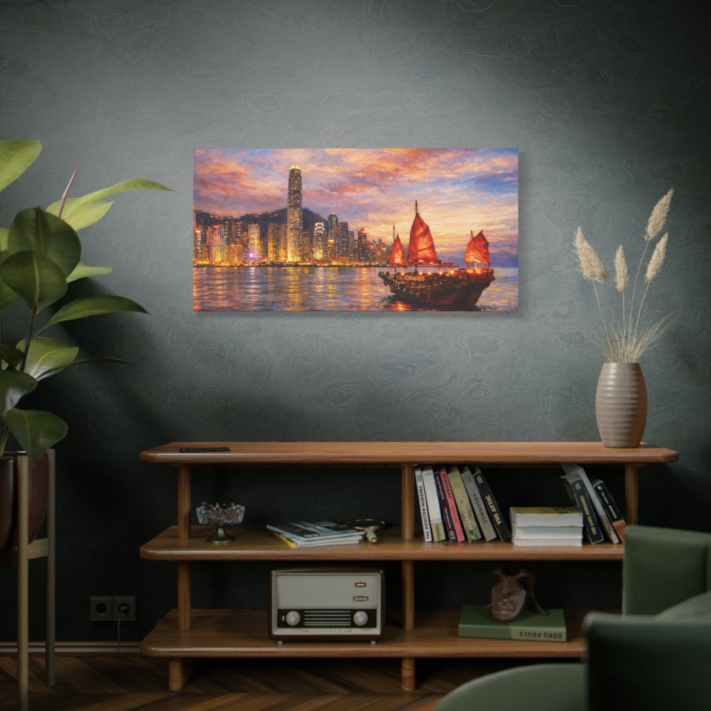 Hong Kong Junk Boat at Sunset Canvas