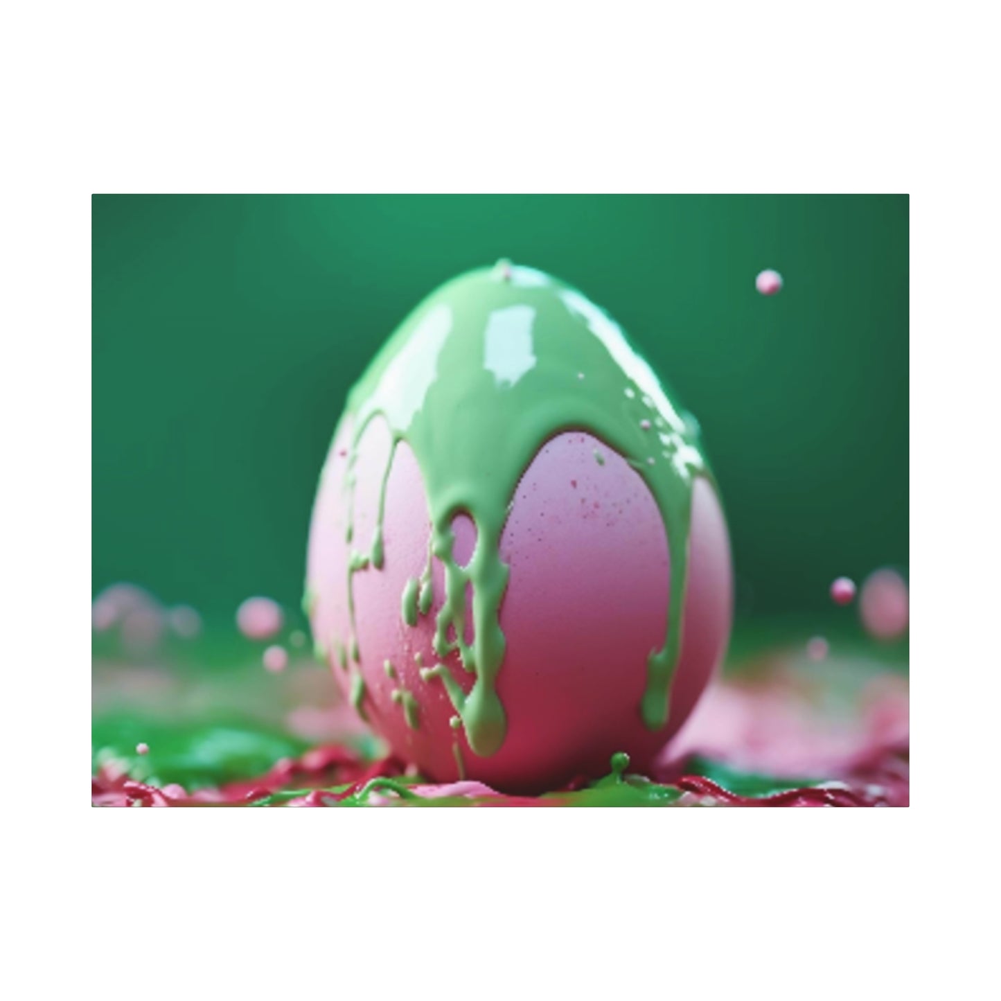 Canvas Wall or Mantle Art Pink Easter Egg with Green Paint Spring Home Decor