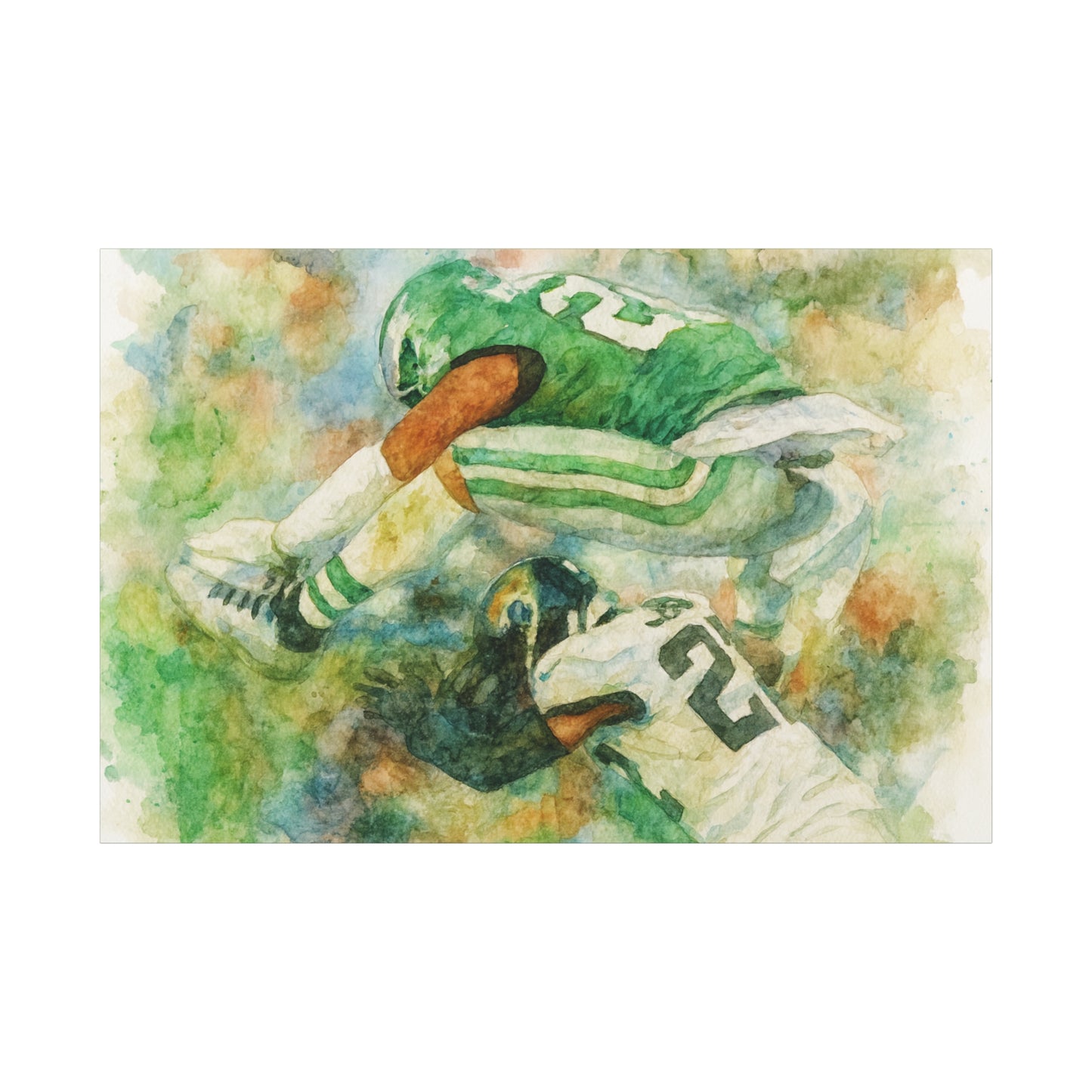 Saquon Barkley Backwards Hurdle Watercolor Canvas | Philadelphia Eagles Football Wall Art Print on 1.25"  Canvas | Game Day Fan Cave Gift