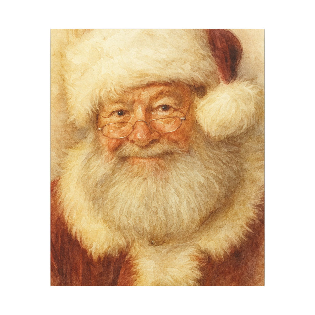 Vintage Santa Claus Portrait Canvas Wall Art – Unframed Christmas Décor Mantle Art