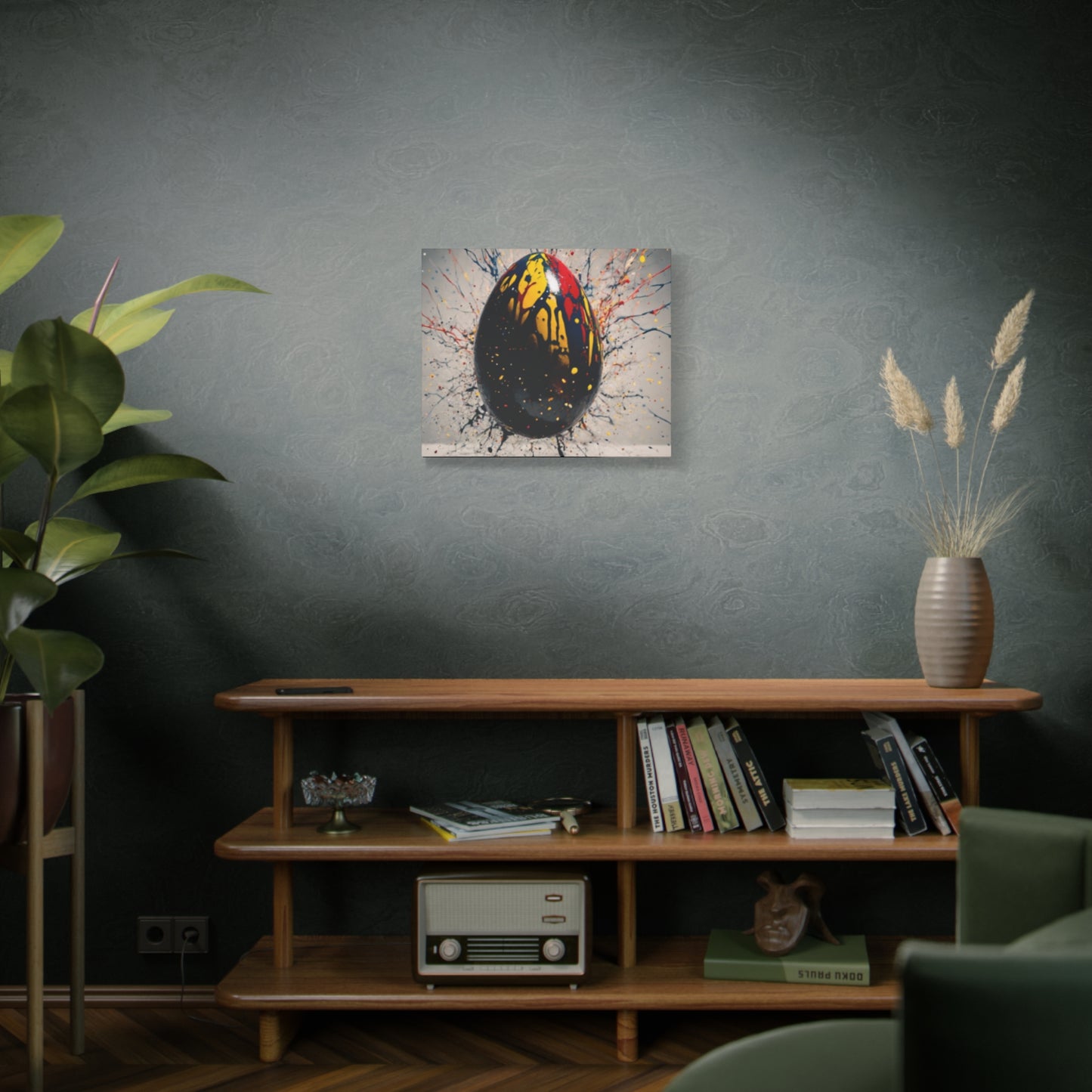 Vibrantly Painted Egg on Canvas | Abstract Paint Splatter Art I Easter Egg Art