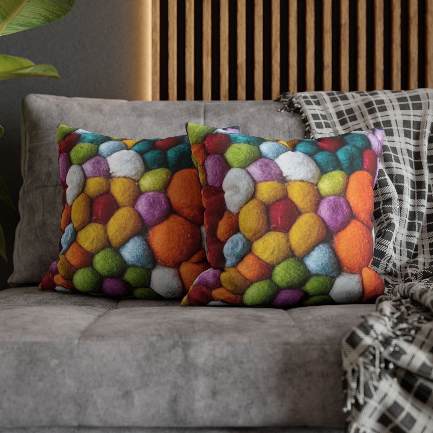 Decorative Pillowcase, Vibrant Colorful Cotton Balls Print, Square Couch Pillow Cover