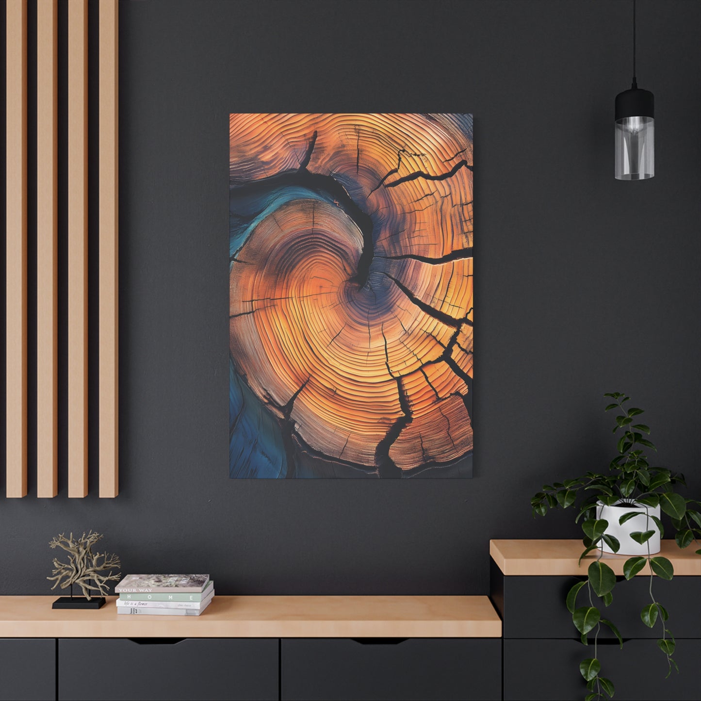 Colorful Wood Ring Canvas Wall Art, Abstract Tree Slice Print, Modern Rustic Decor, Vibrant Tree Rings Art on Canvas, Earthy Boho Wall Print