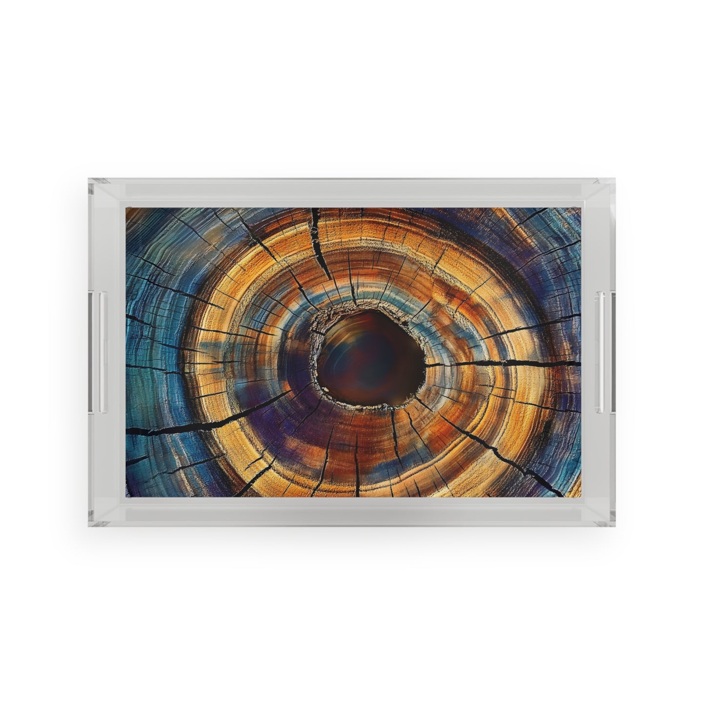 Abstract Wood Ring Art, Acrylic Serving Tray, Modern Colorful Tree Ring Coffee Table Tray