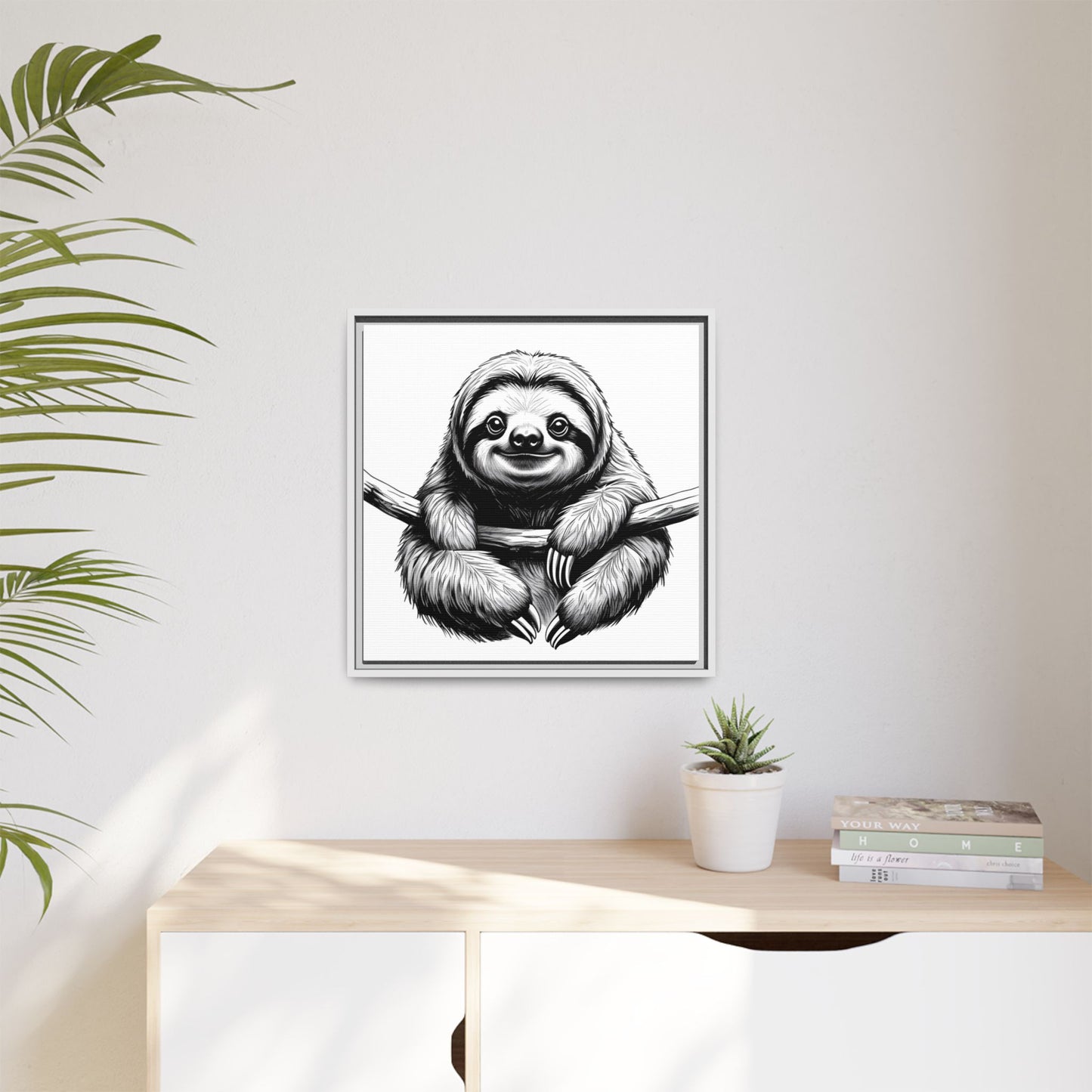 Adorable Sloth Hanging from Tree Branch Black & White Animal Wall Art, Cute Sloth Print, Jungle Theme Nursery Decor, Baby Shower Gift