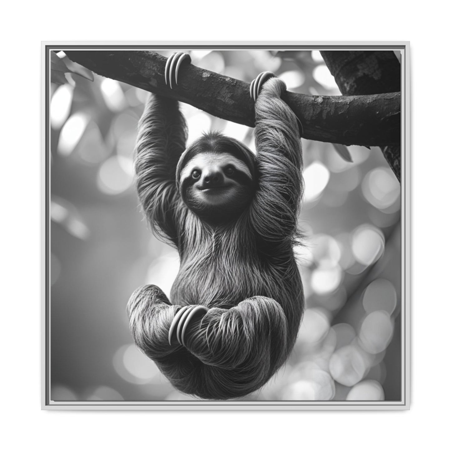 Black and White Sloth Framed Canvas Wall Art, Minimalist Animal Print, Modern Jungle Wildlife Home Decor, Sloth Lover Gift, Monochrome Image