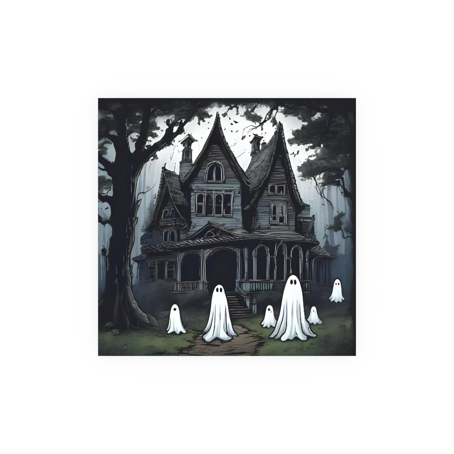 Haunted Victorian House Ghost Wall Art Print | Spooky Cute Halloween Ghost Illustration | Gothic Haunted House Decor | Halloween Wall Art