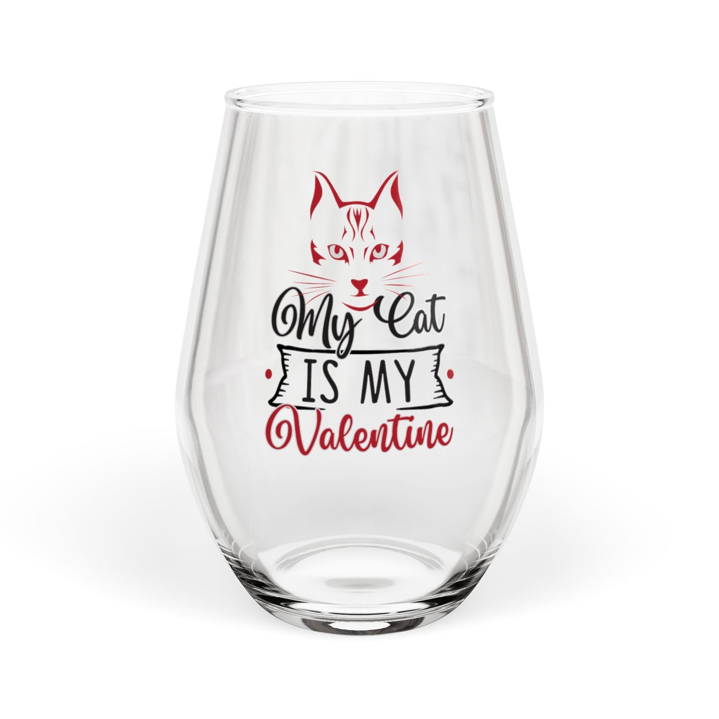 My Cat Is My Valentine Wine Glass – Funny Cat Lover Valentine Gift