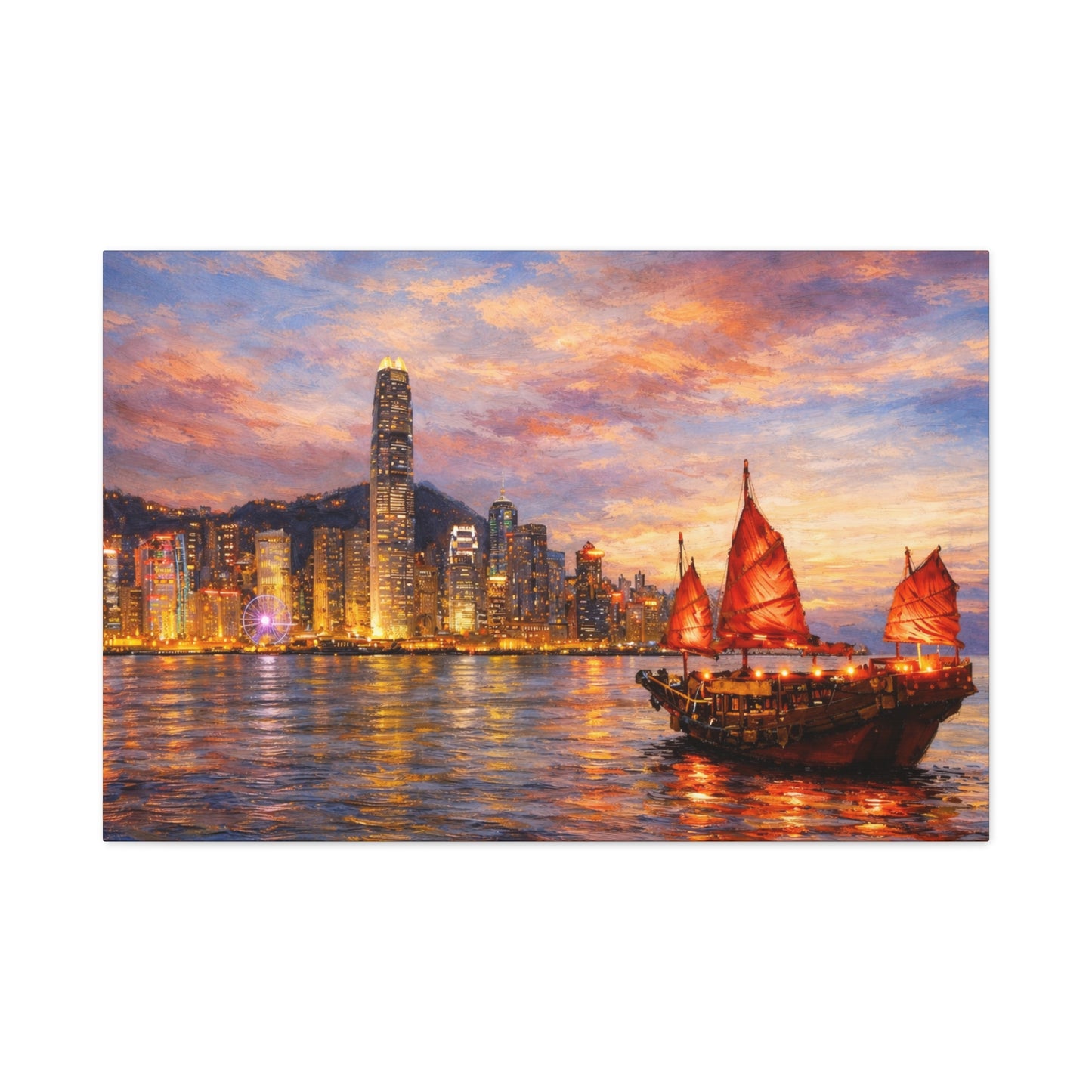 Hong Kong Junk Boat at Sunset Canvas