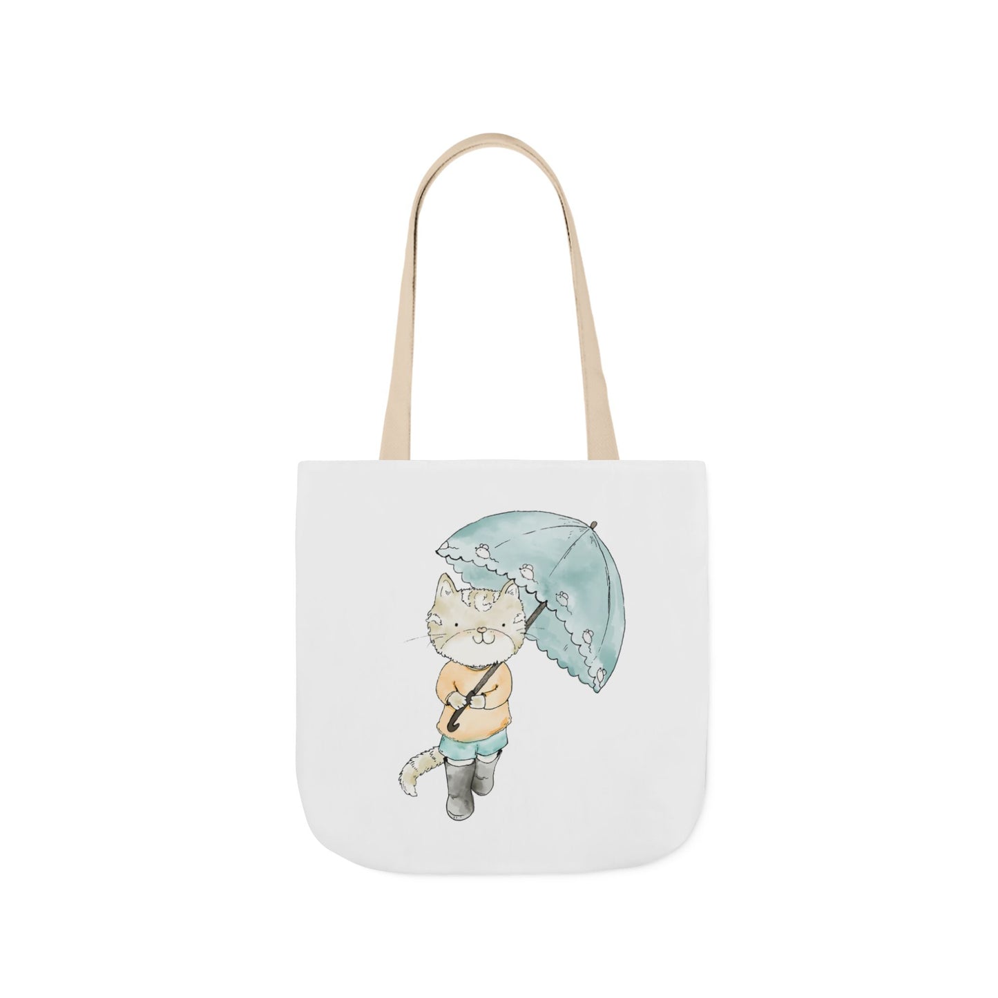 Cat Lover Tote Bag Cute Kitty with Umbrella Rain Boots Cat Lover Eco Tote Bag