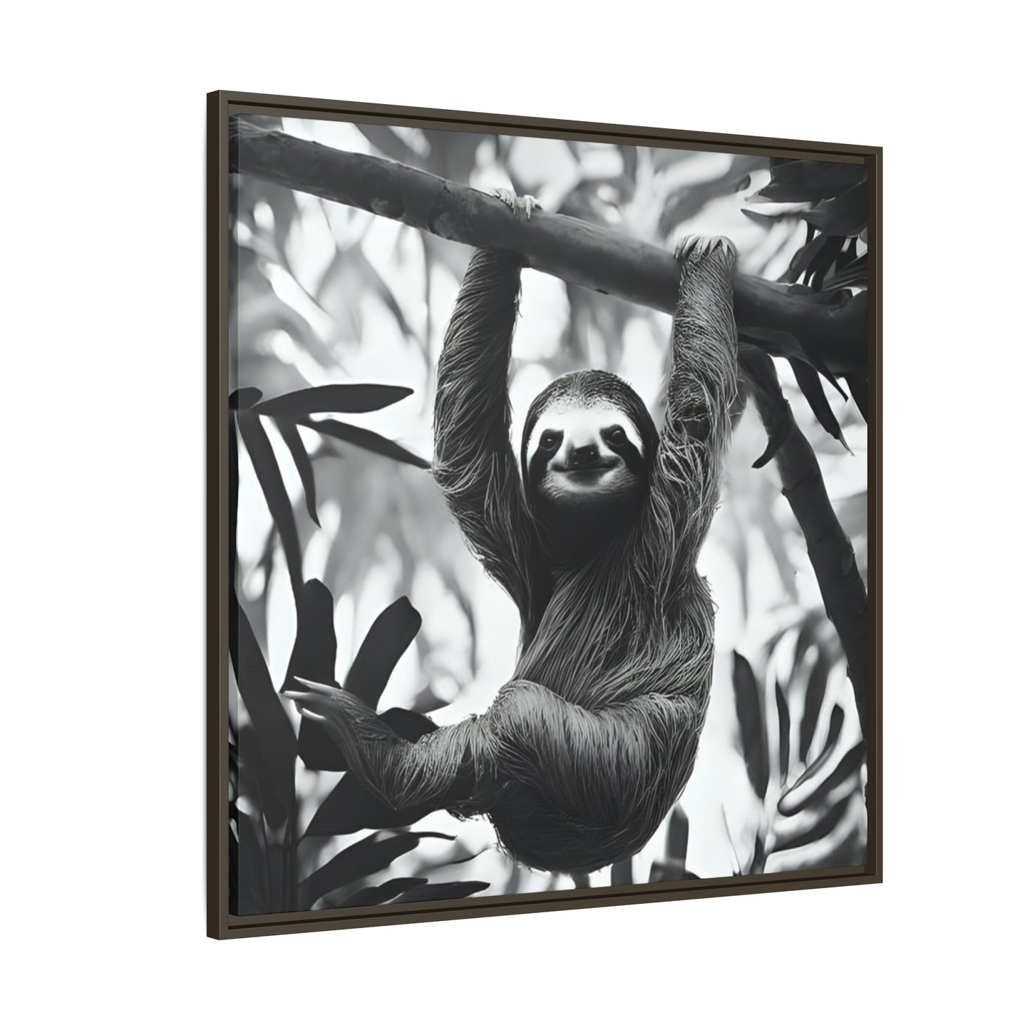 Playful Sloth Hanging from Tree Branch Black & White Animal Wall Art, Cute Sloth Photography Print, Jungle Theme Home Deco