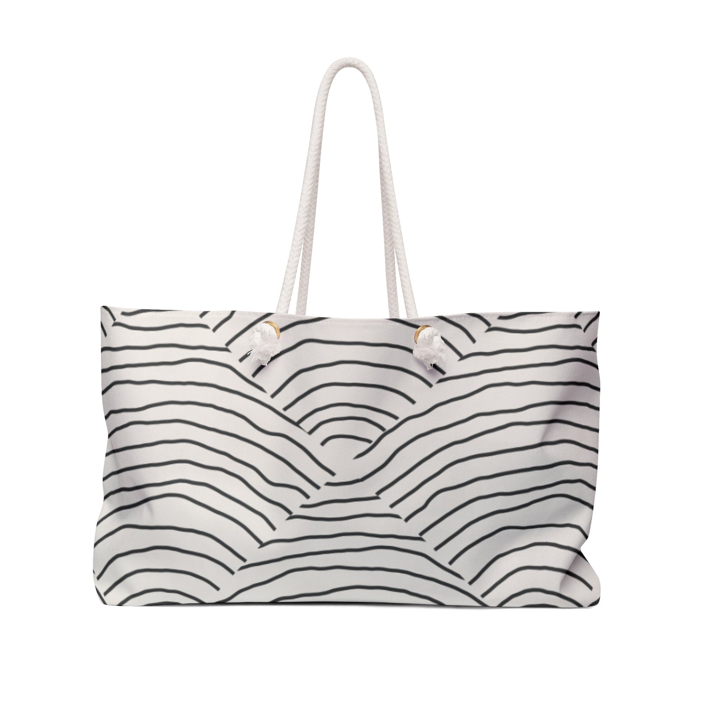 Weekend bag with black and white wavy pattern on a white background