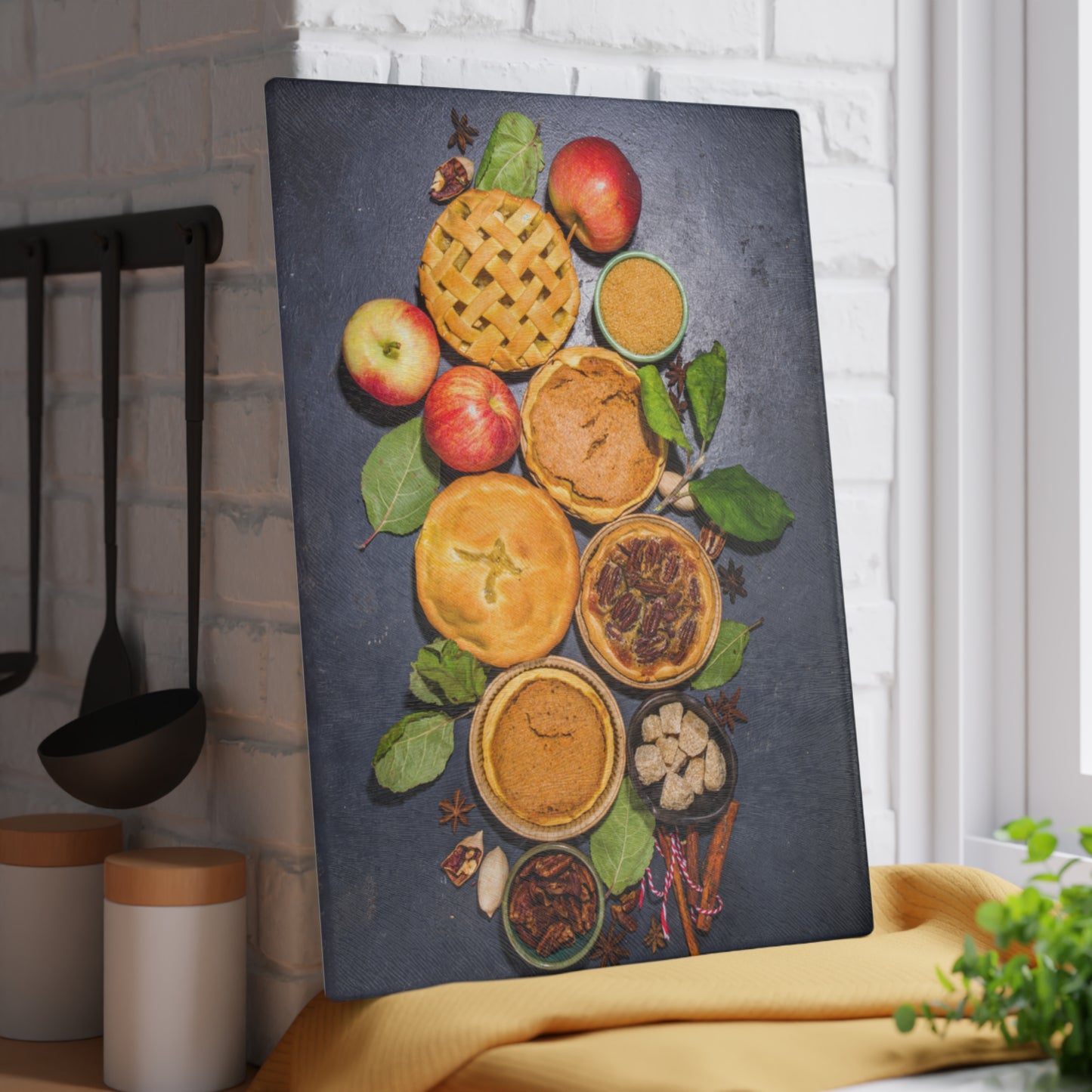 Pies & Apples Glass Cutting Board | Cozy Kitchen Decor Gift