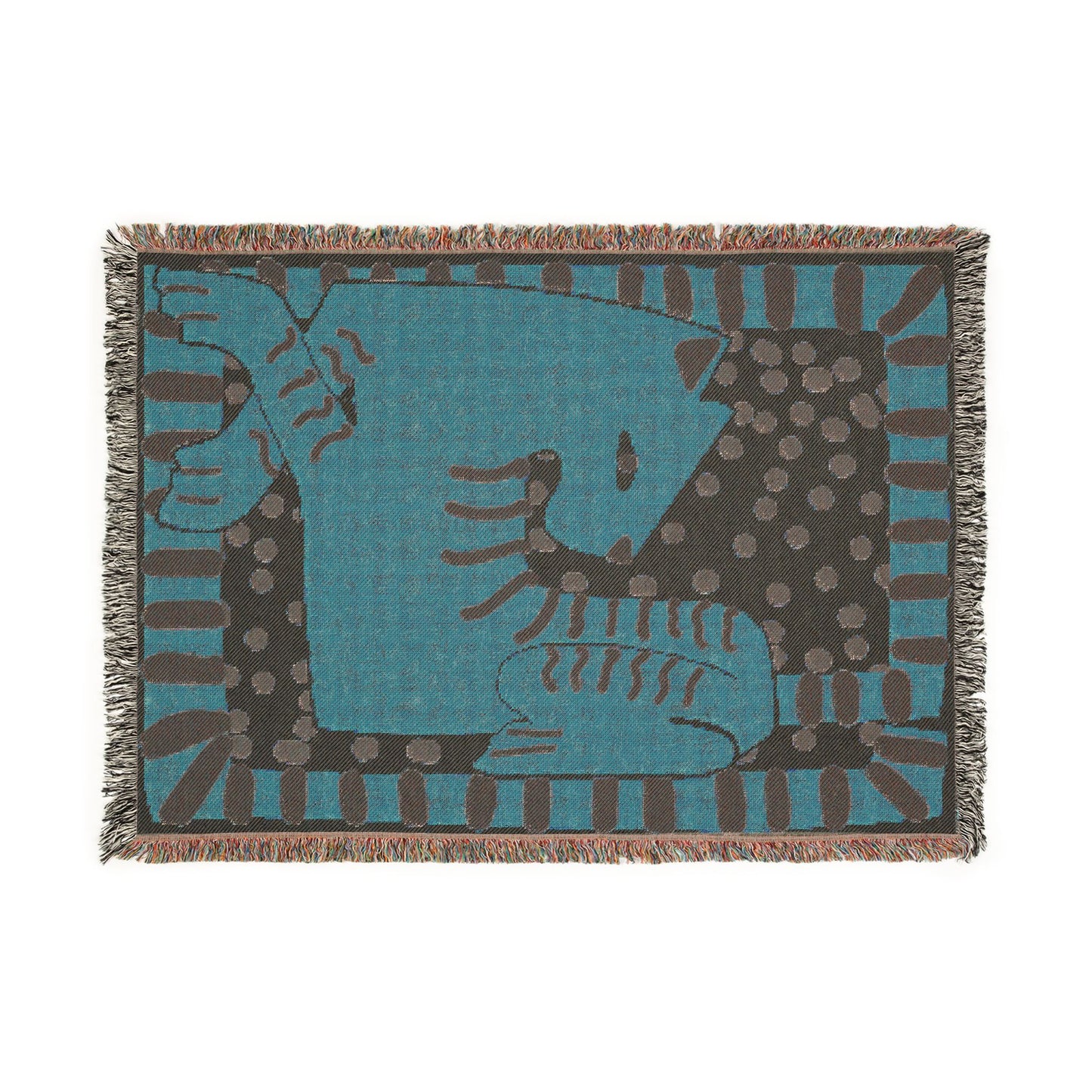Modern Abstract Cat Woven Blanket | Mid Century Boho Throw