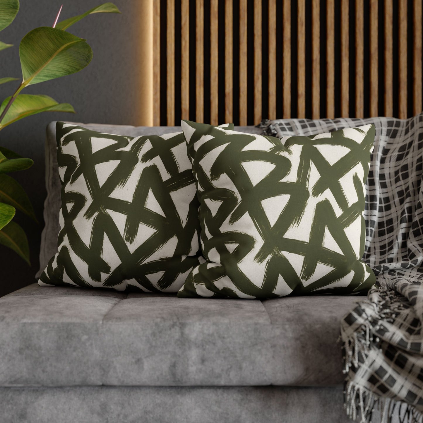 Throw Pillow Cover, Green Graffiti Brush Strokes Square Pillowcase Cover