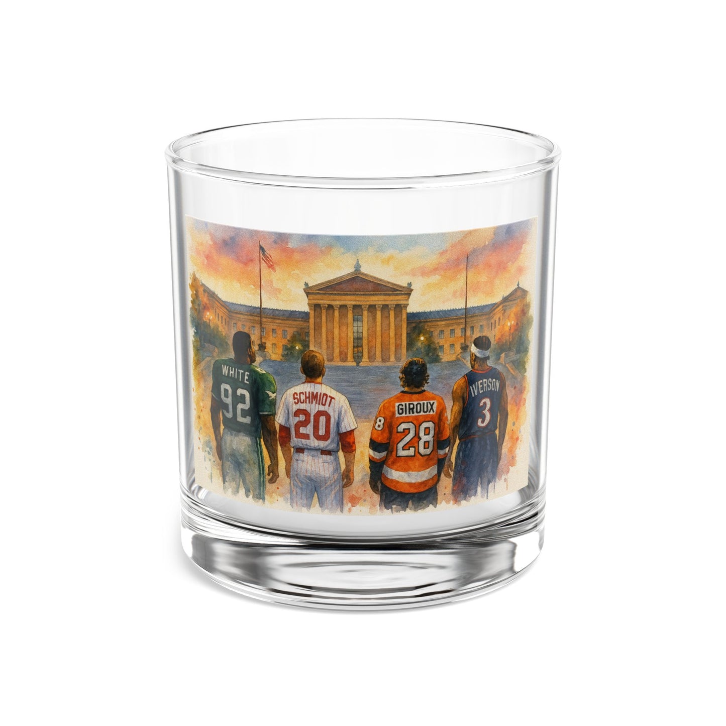 Philadelphia Sports Legends Rocks Glass, Philadelphia Museum of Art Watercolor, Eagles Phillies Flyers 76ers Eagles Gift