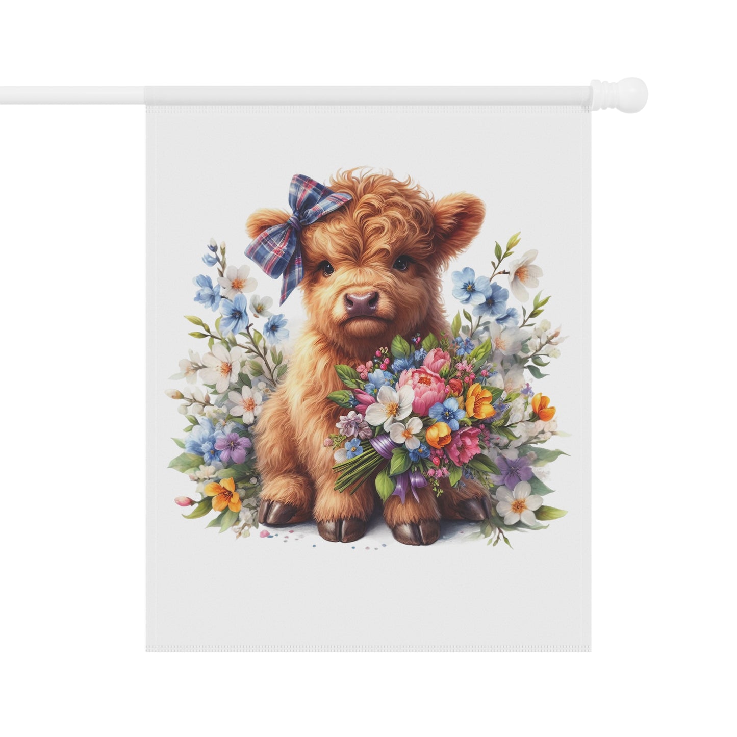 Garden Flag Spring Baby Highland Cow House Flag Pastel Flowers Yard Decoration Outdoor Spring Flag