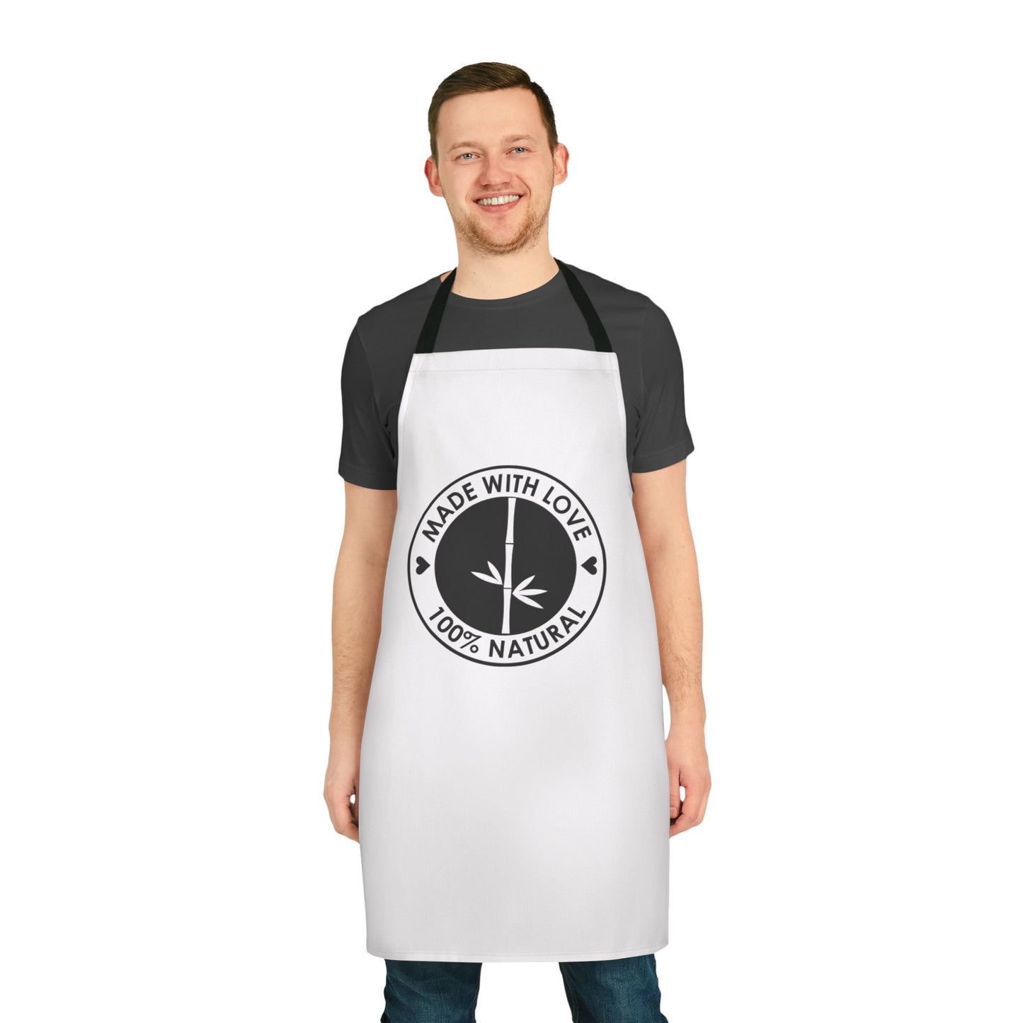 Made With Love 100% Natural Chef Apron — White Apron with Black Ties