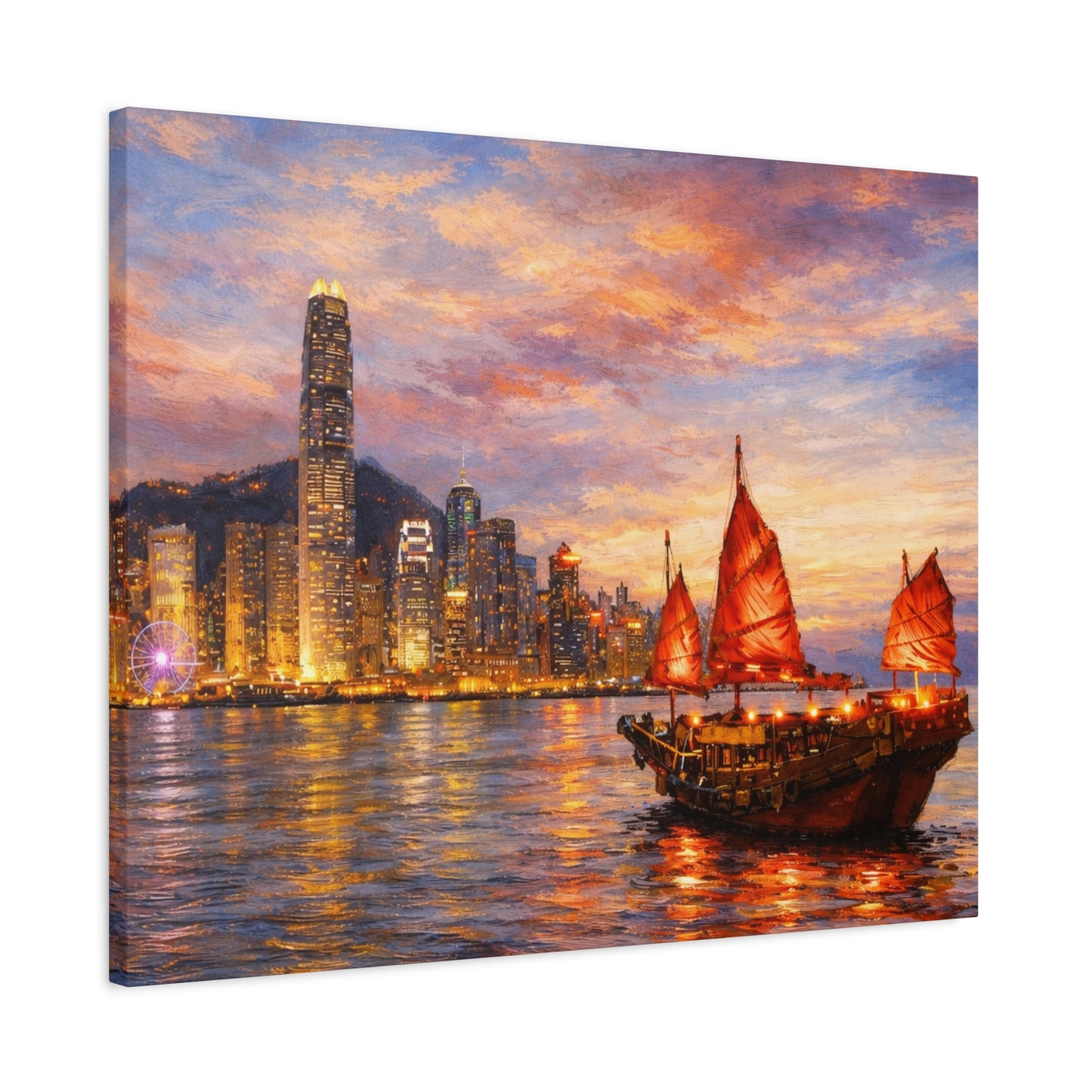 Hong Kong Junk Boat at Sunset Canvas