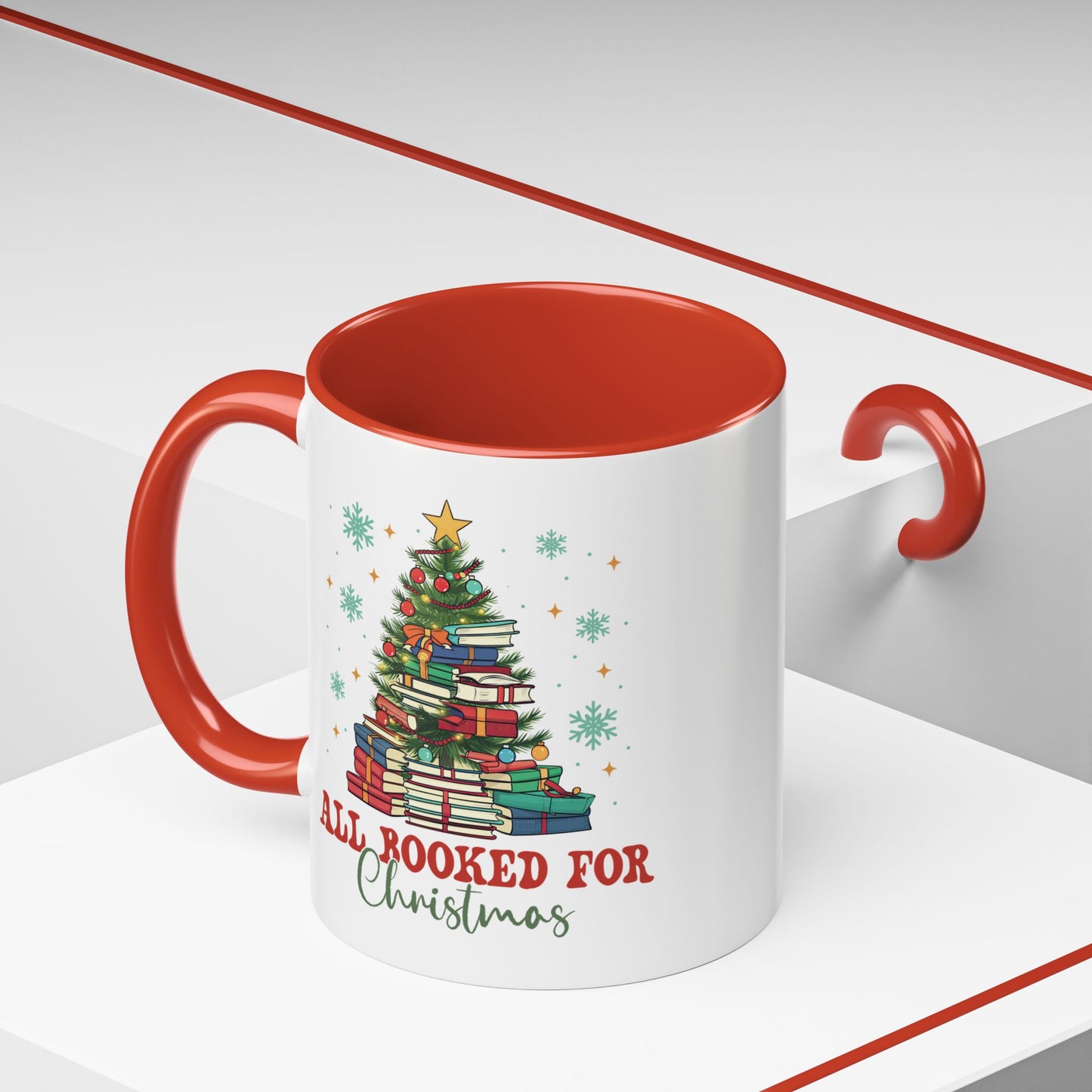 Christmas Booked Coffee Mug (11, 15oz) Holiday Book Lover Gift Festive Reading Mug Xmas Tree Teacher Gift