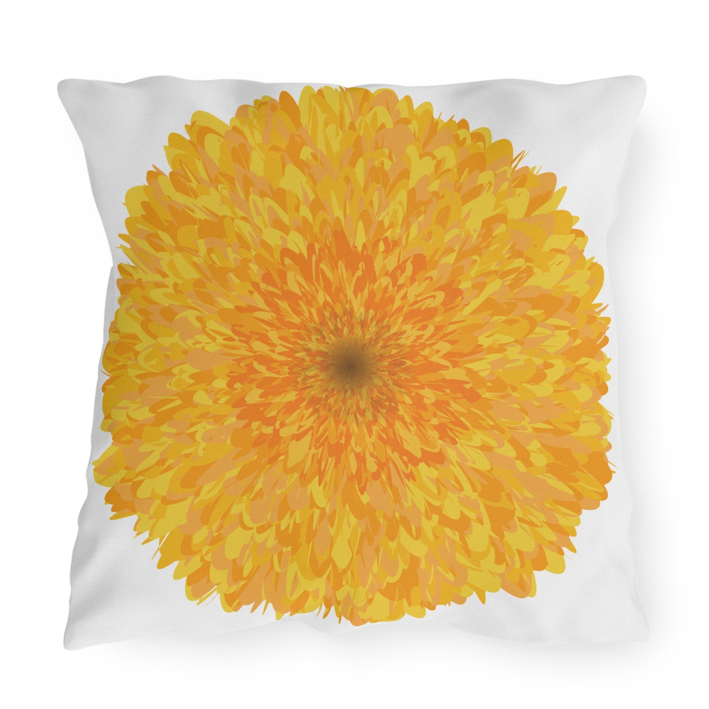 Pillow with a large yellow flower design on a white background