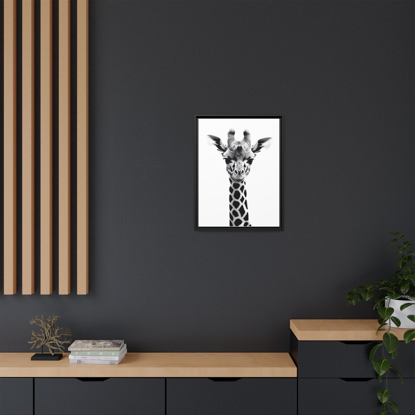 Baby Giraffe Wall Art Black & White Wildlife Photography Print, Cute Giraffe Lover Gift