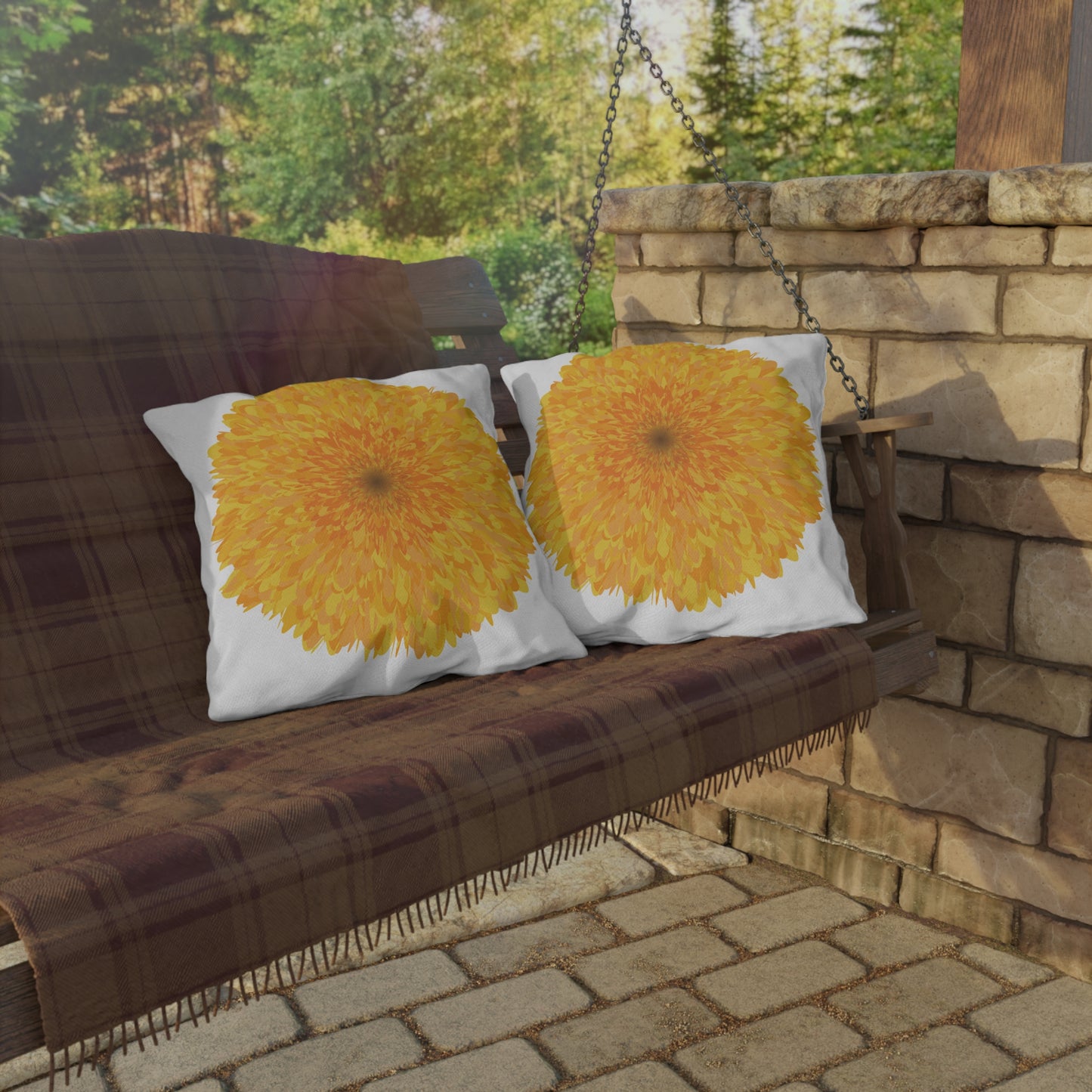 Orange Marigold Outdoor Throw Pillow | Vibrant Floral Patio Cushion