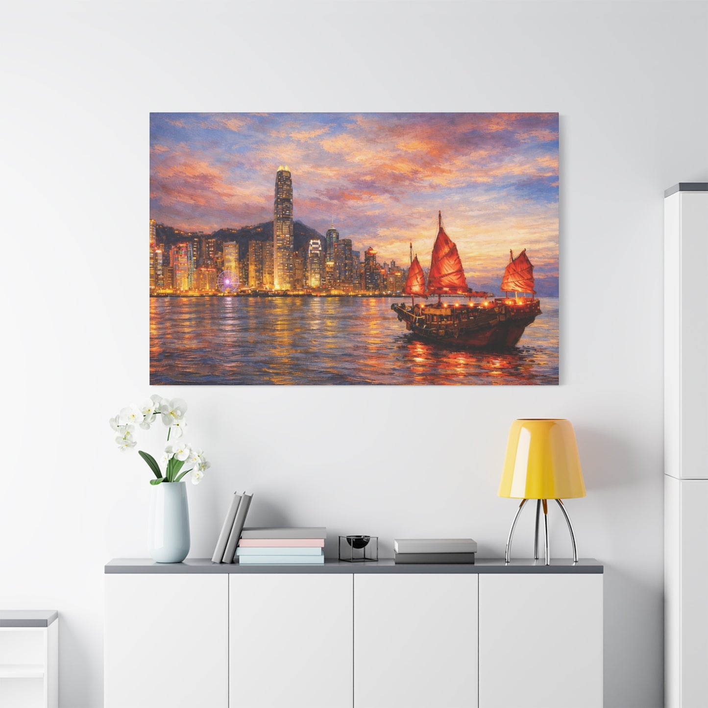 Hong Kong Junk Boat at Sunset Canvas