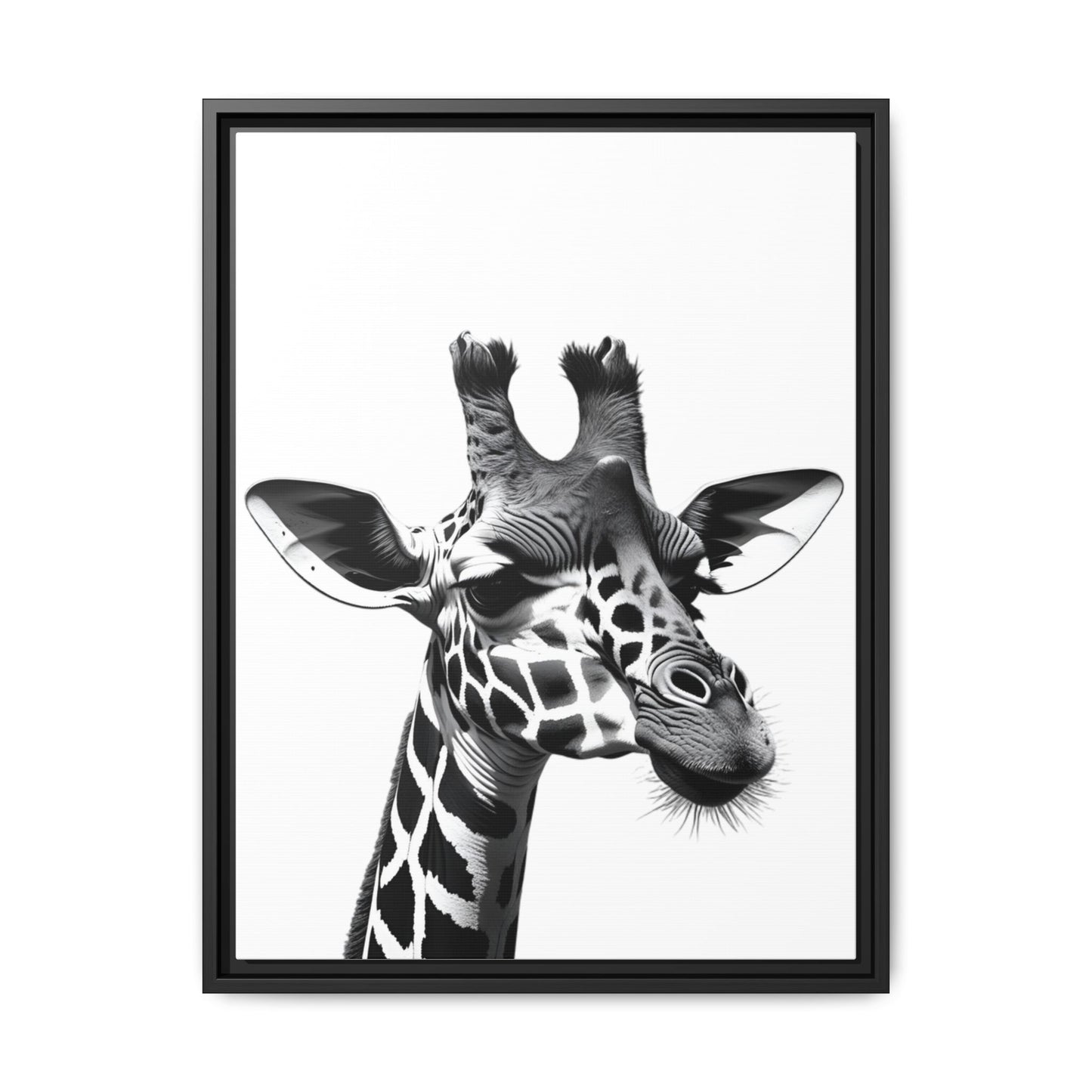 Black and White Giraffe Wall Art – Framed Safari Animal Canvas Print