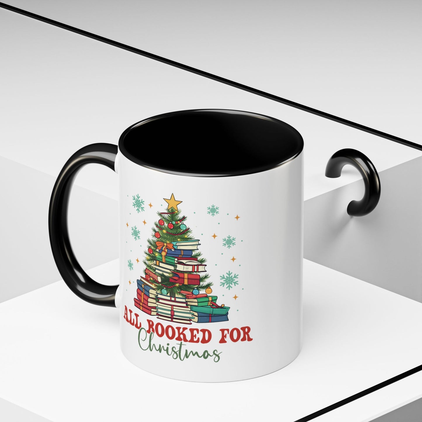 Christmas Booked Coffee Mug (11, 15oz) Holiday Book Lover Gift Festive Reading Mug Xmas Tree Teacher Gift