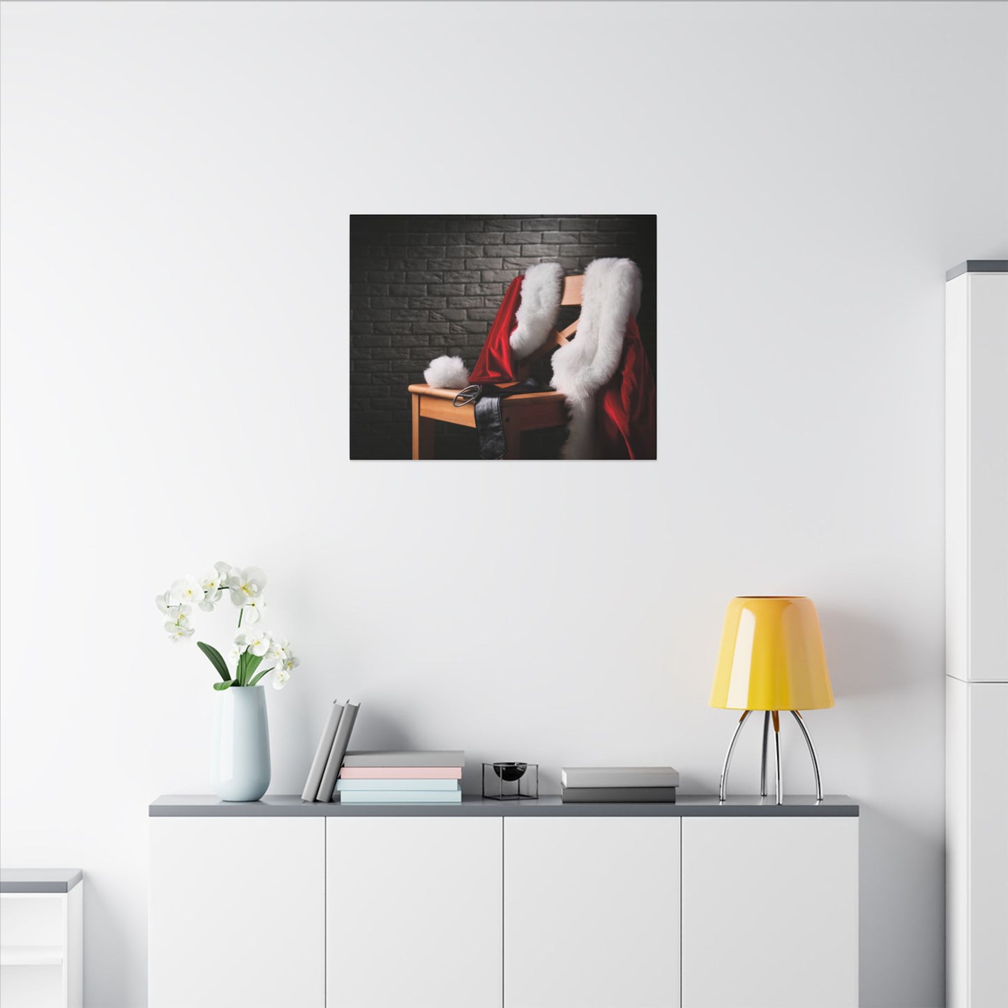 Canvas Wall Art, Santa Claus Belt Jacket Hat Festive Holiday Decor, Christmas Print