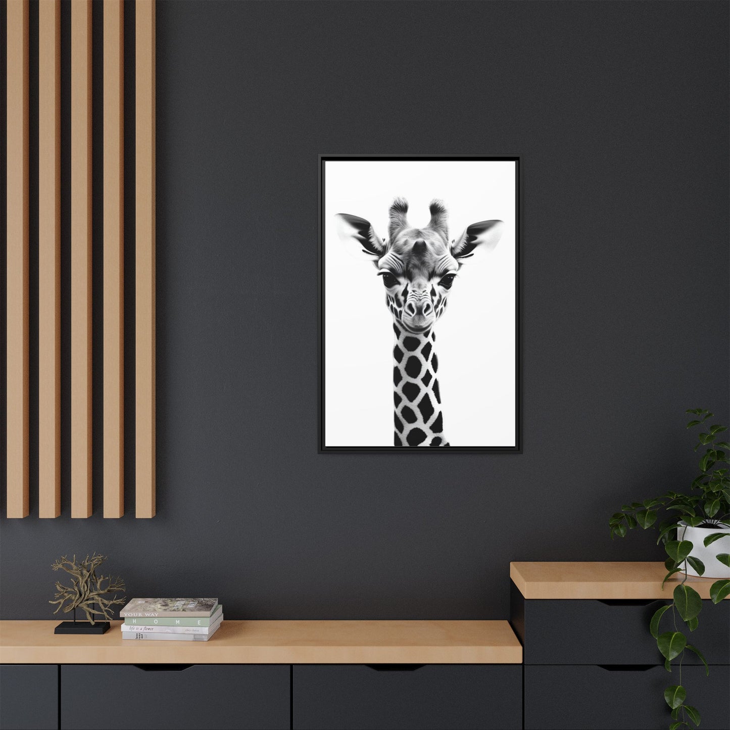 Baby Giraffe Wall Art Black & White Wildlife Photography Print, Cute Giraffe Lover Gift