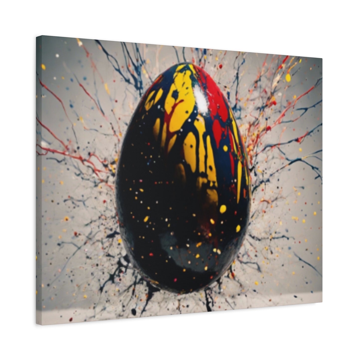Vibrantly Painted Egg on Canvas | Abstract Paint Splatter Art I Easter Egg Art