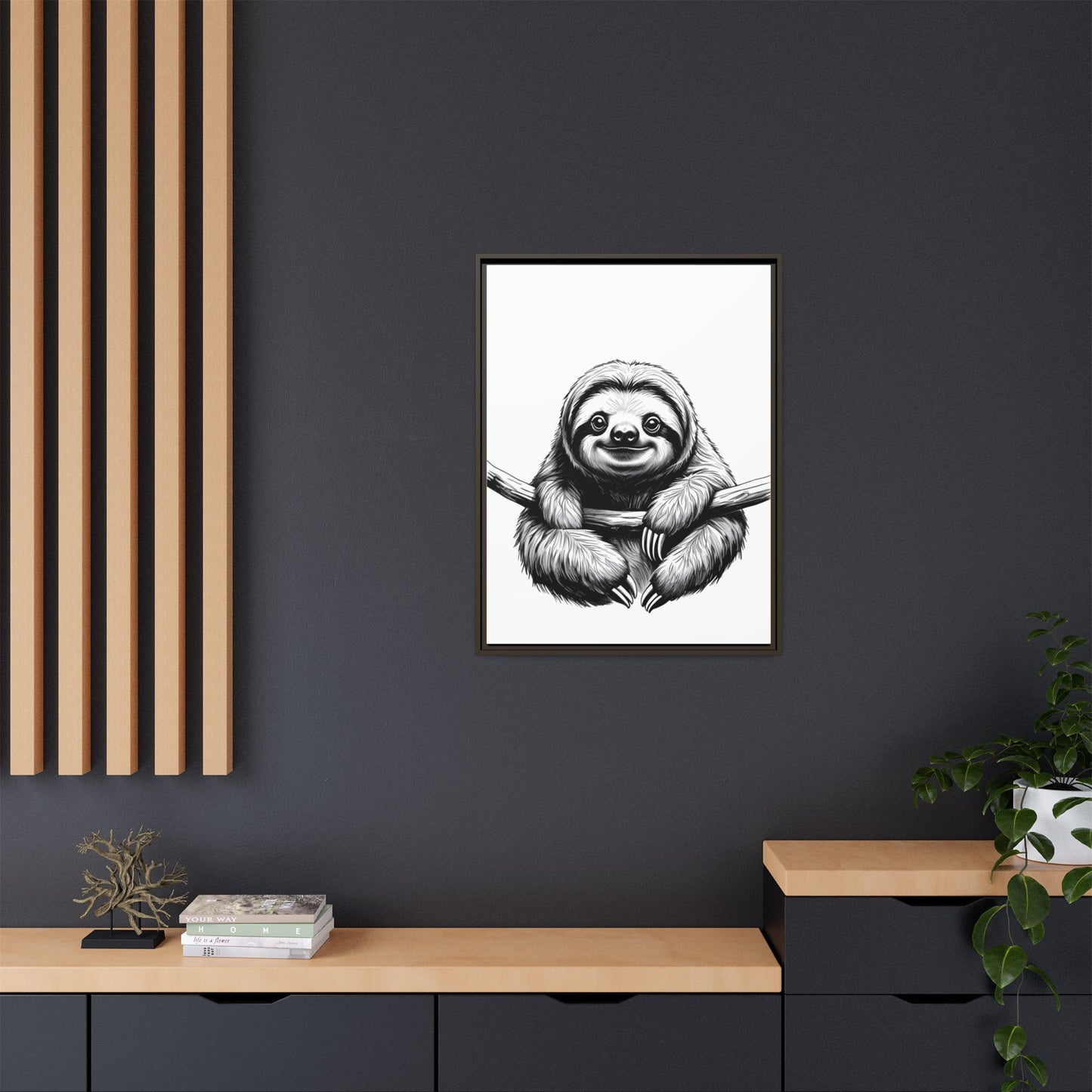 Adorable Sloth Hanging from Tree Branch Black & White Animal Wall Art, Cute Sloth Print, Jungle Theme Nursery Decor, Baby Shower Gift