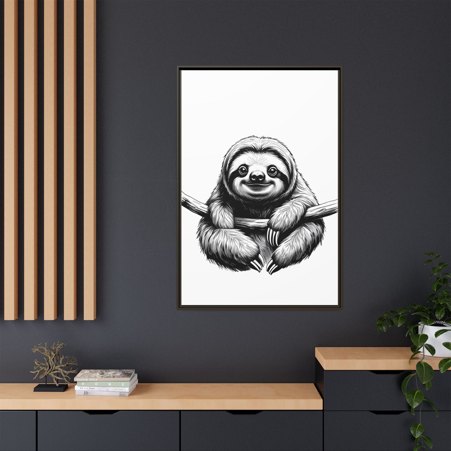 Adorable Sloth Hanging from Tree Branch Black & White Animal Wall Art, Cute Sloth Print, Jungle Theme Nursery Decor, Baby Shower Gift