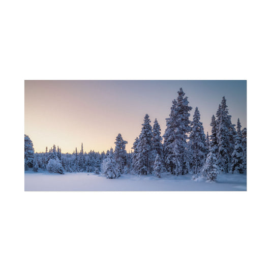 Winter Landscape Poster, Snow Covered Field and Pine Trees Wall Art, Peaceful Winter Scene