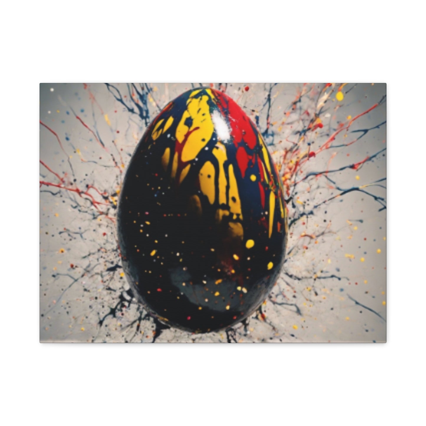Vibrantly Painted Egg on Canvas | Abstract Paint Splatter Art I Easter Egg Art