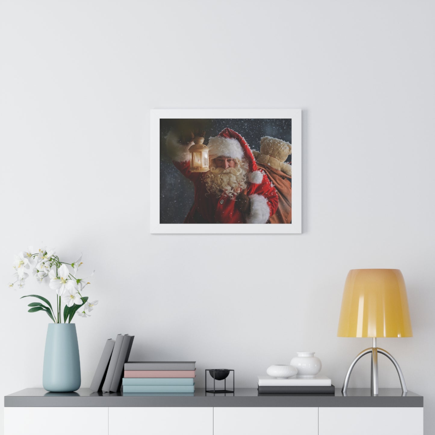 Christmas Wall Art Vintage Santa Claus with Lantern and Toy Bag | Vintage Mantle Art