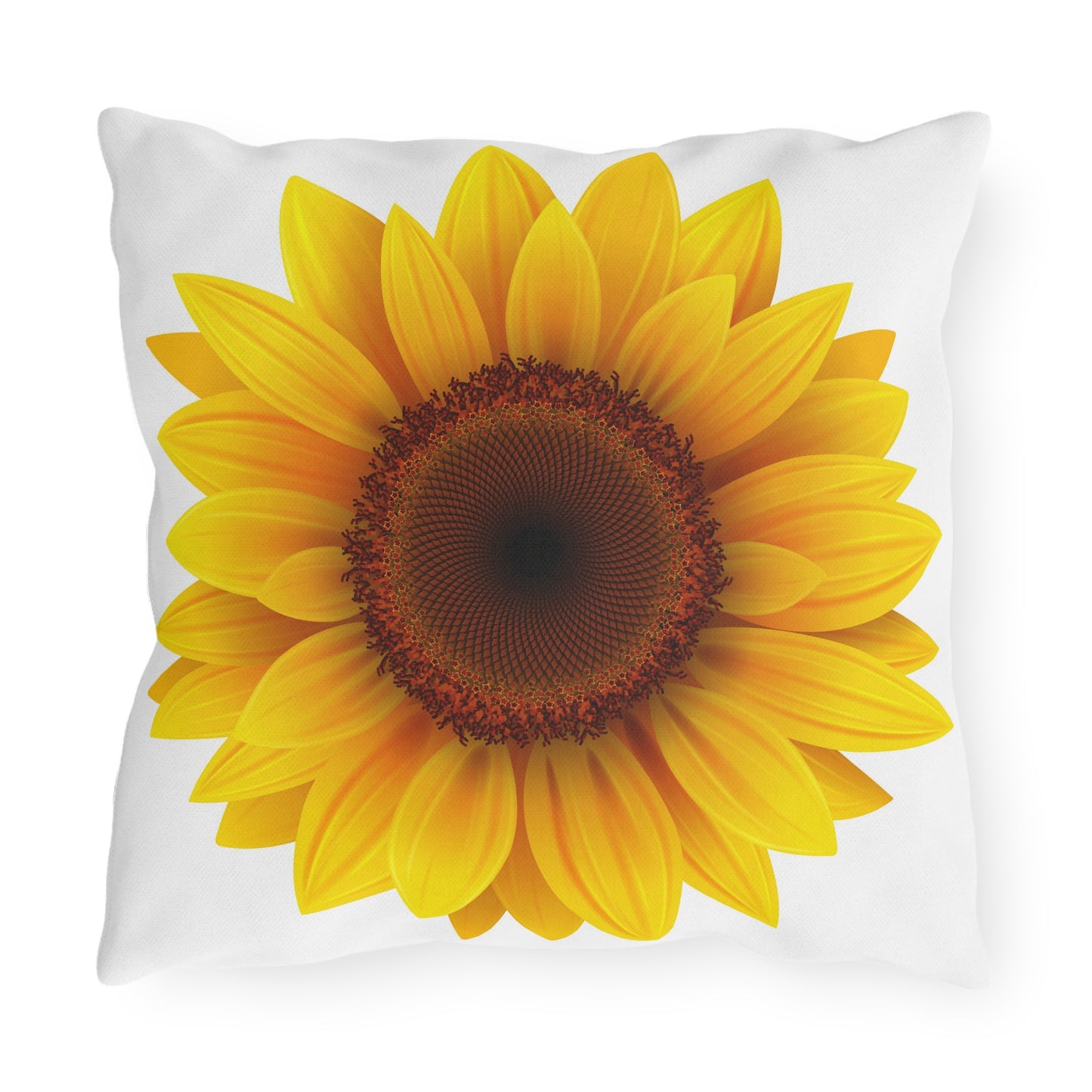 Pillow with a sunflower design on a white background