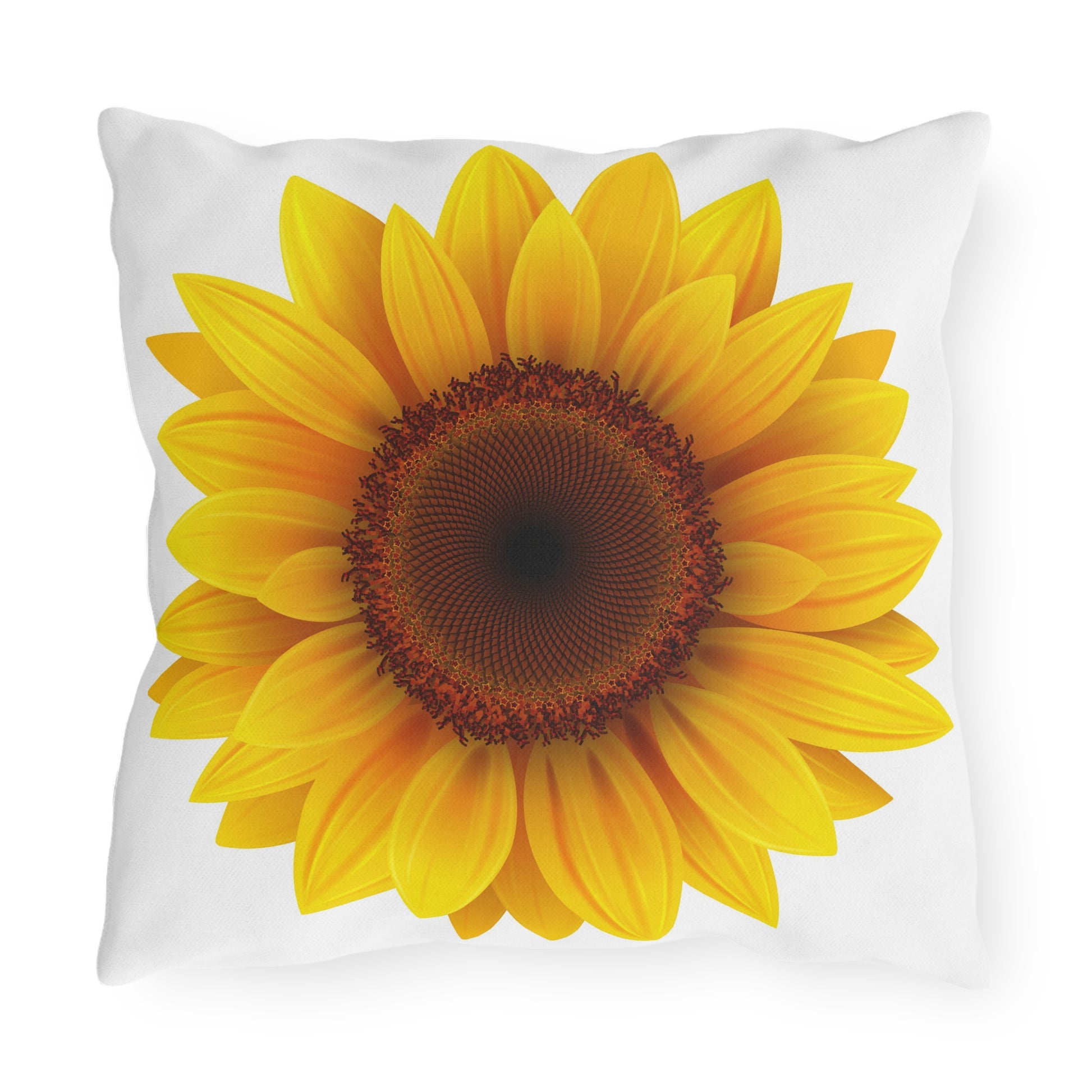 Pillow with a sunflower design on a white background
