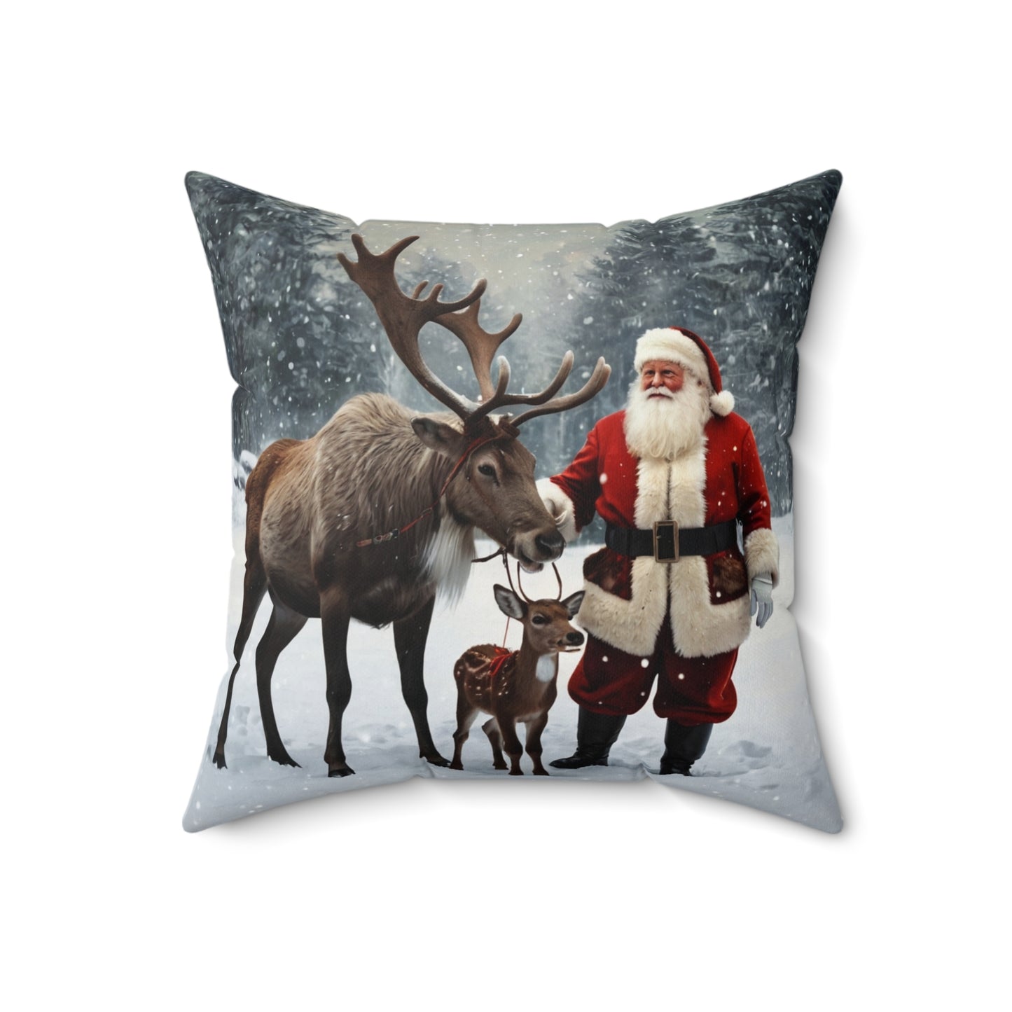 Vintage Santa with Reindeer Holiday Throw Pillow |Christmas Home Accent