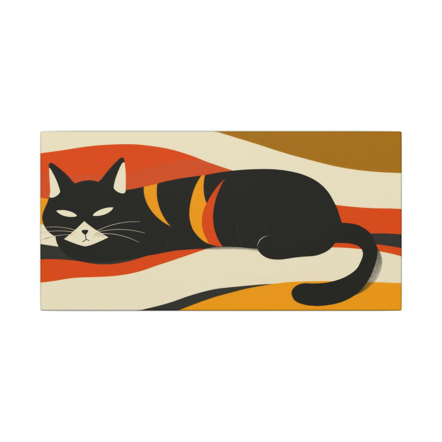 Illustration of a black cat on a striped background