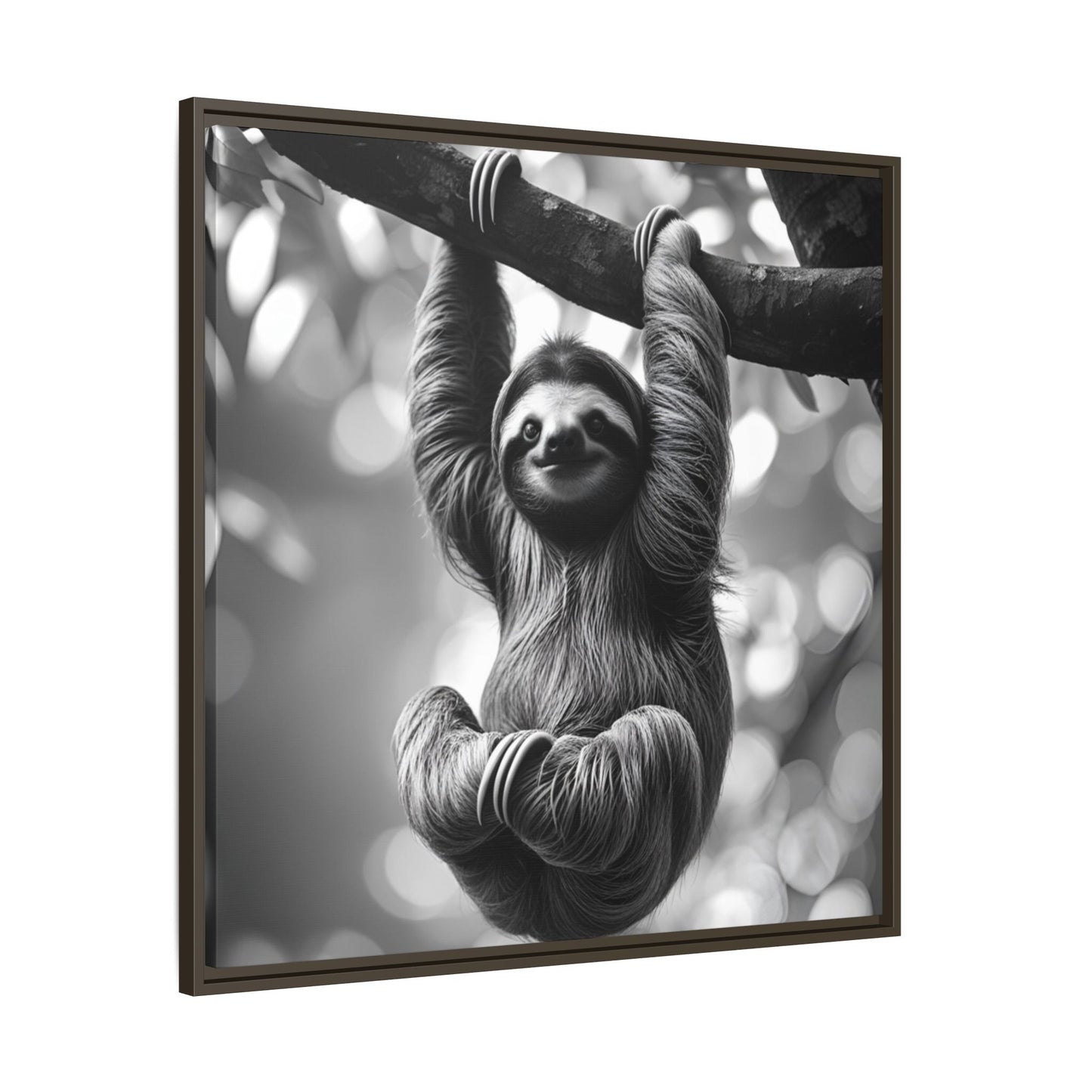 Black and White Sloth Framed Canvas Wall Art, Minimalist Animal Print, Modern Jungle Wildlife Home Decor, Sloth Lover Gift, Monochrome Image