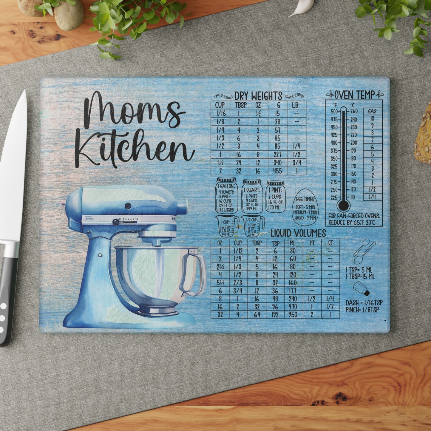 Glass Cutting Board with Conversion Charts | Baking Kitchen Gift
