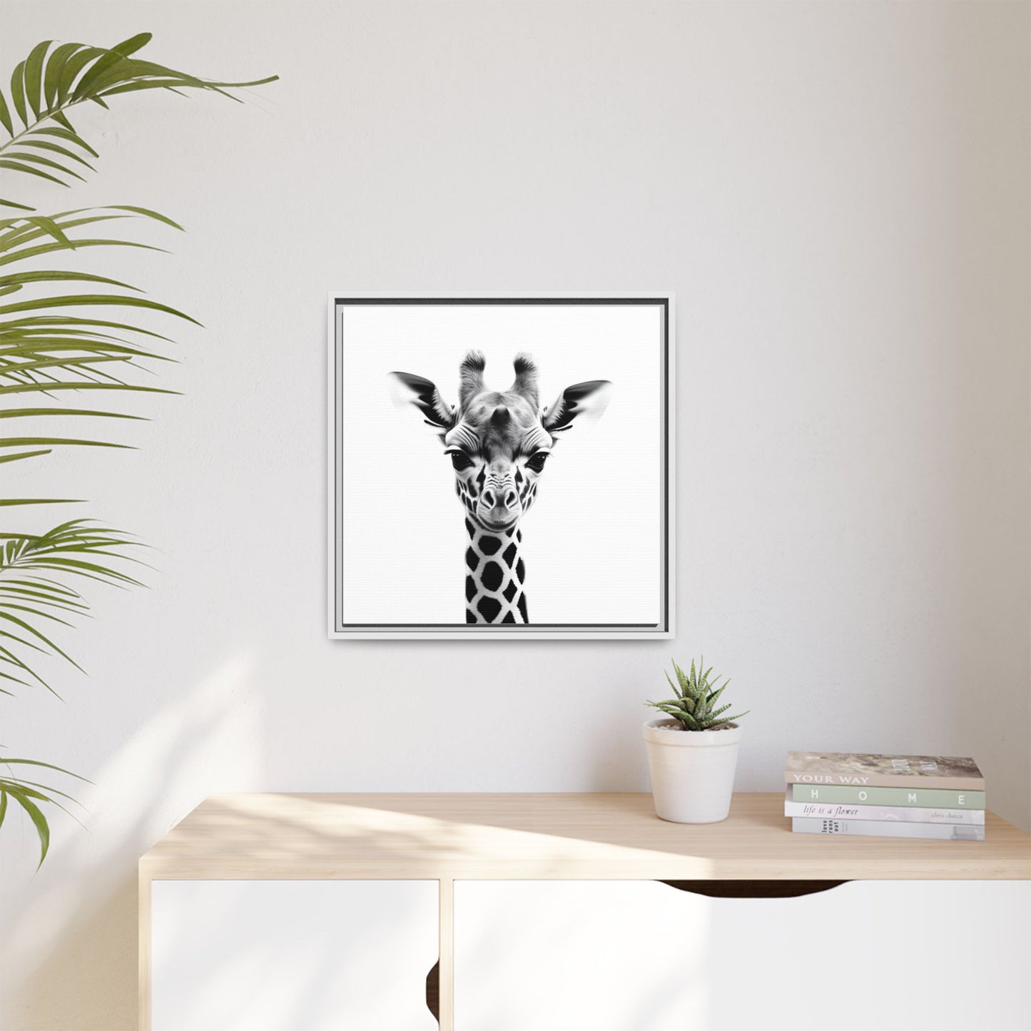 Baby Giraffe Wall Art Black & White Wildlife Photography Print, Cute Giraffe Lover Gift
