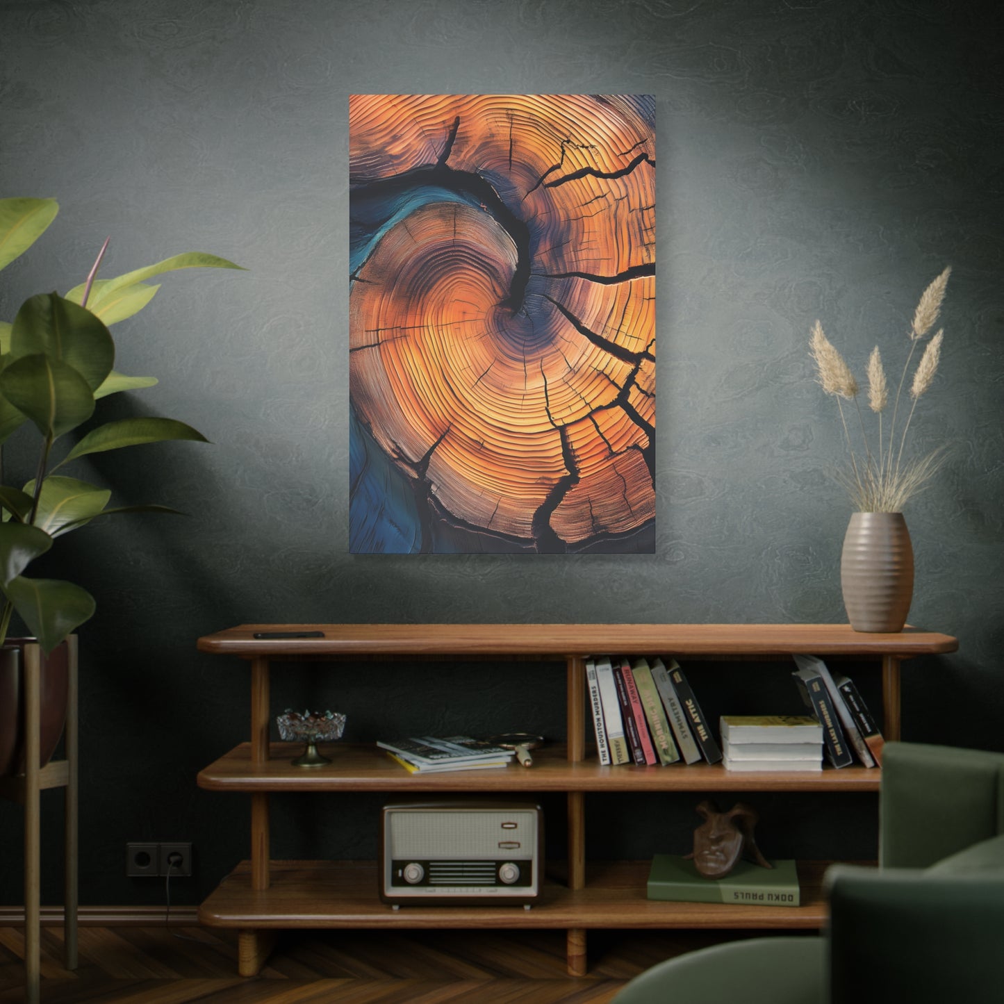 Colorful Wood Ring Canvas Wall Art, Abstract Tree Slice Print, Modern Rustic Decor, Vibrant Tree Rings Art on Canvas, Earthy Boho Wall Print