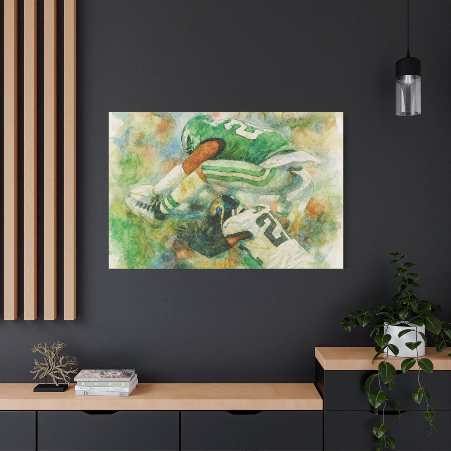 Saquon Barkley Backwards Hurdle Watercolor Canvas | Philadelphia Eagles Football Wall Art Print on 1.25"  Canvas | Game Day Fan Cave Gift